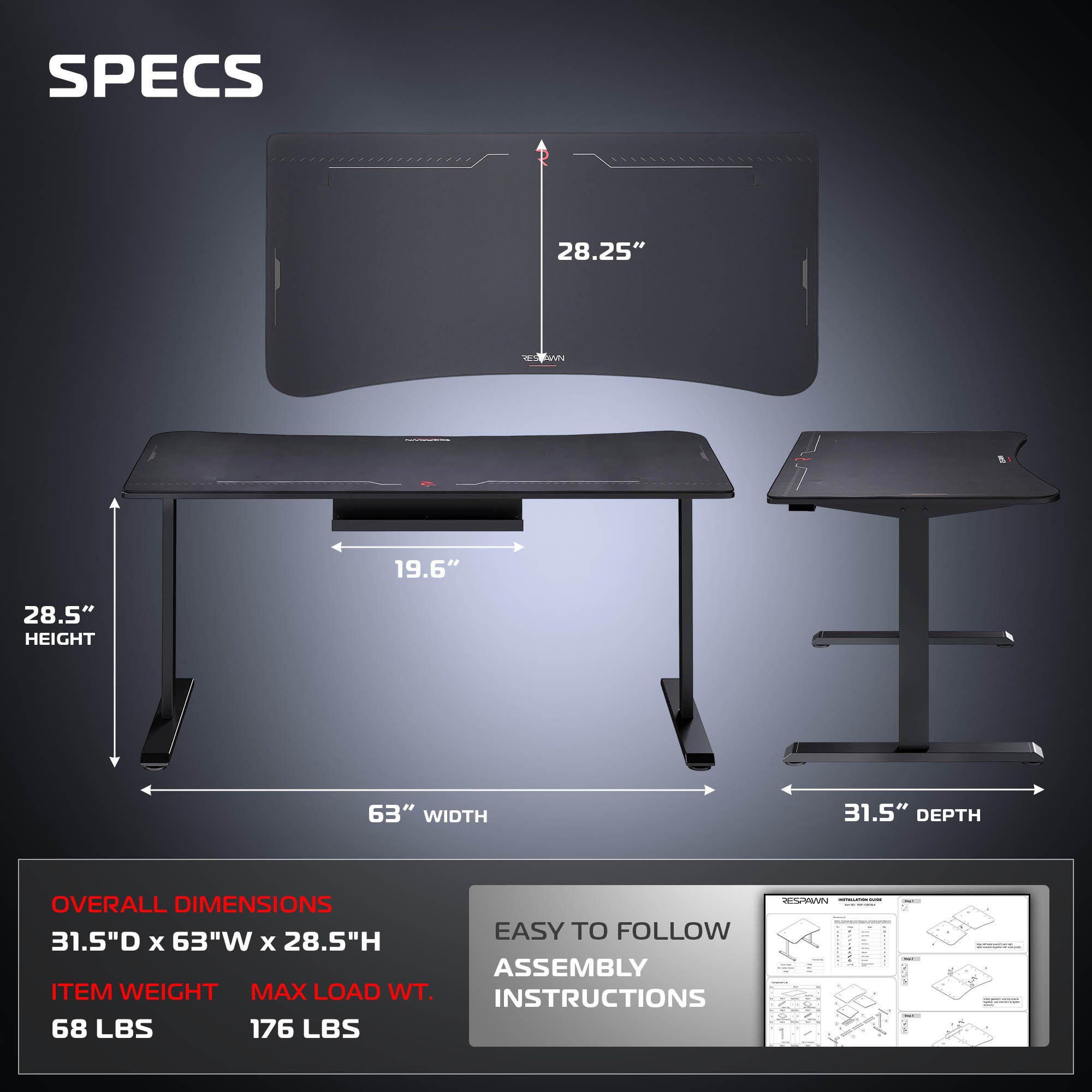 RESPAWN 1063 Gaming Desk, , large