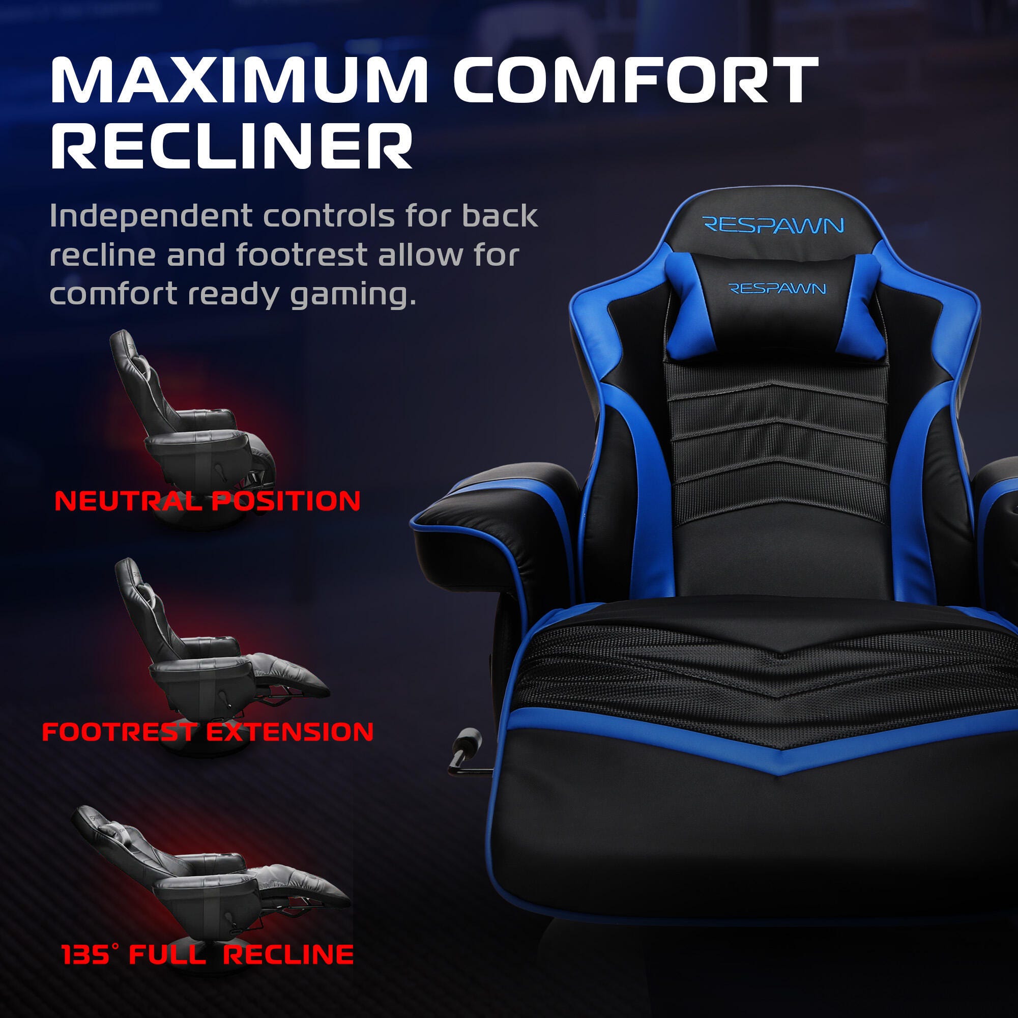 RESPAWN 900 Gaming Recliner, Blue, large