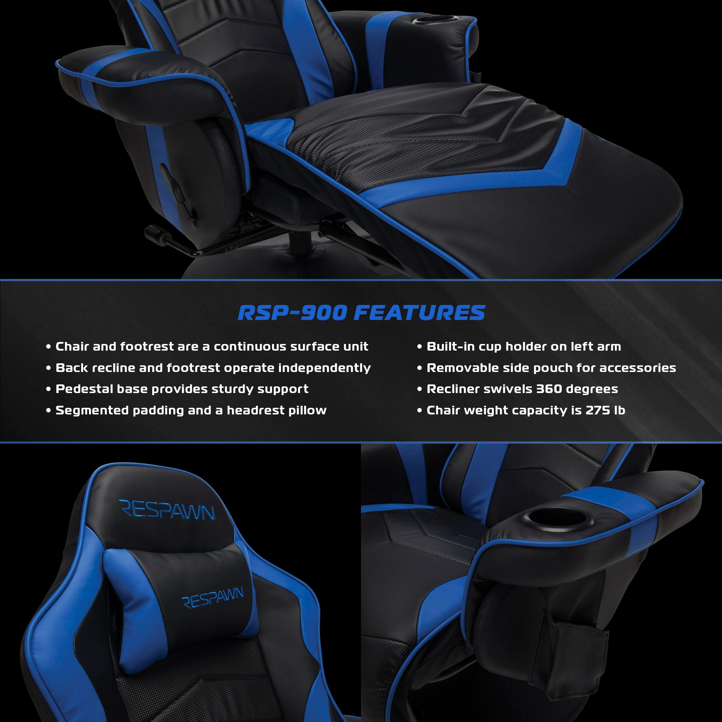 RESPAWN 900 Gaming Recliner, Blue, large