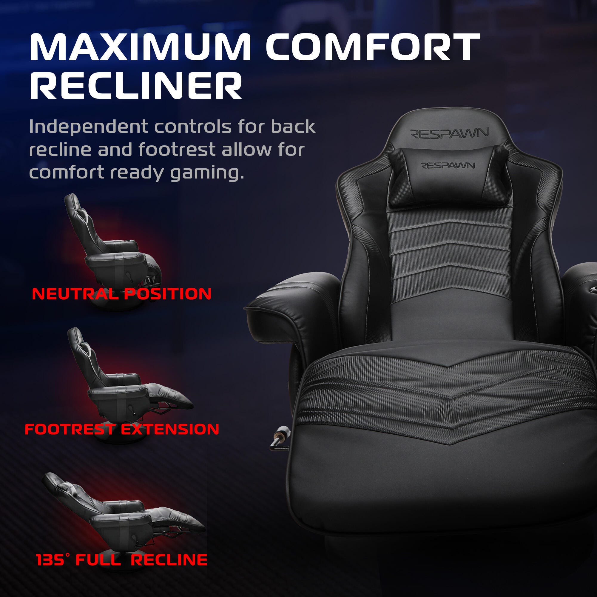 RESPAWN 900 Gaming Recliner, Black, large