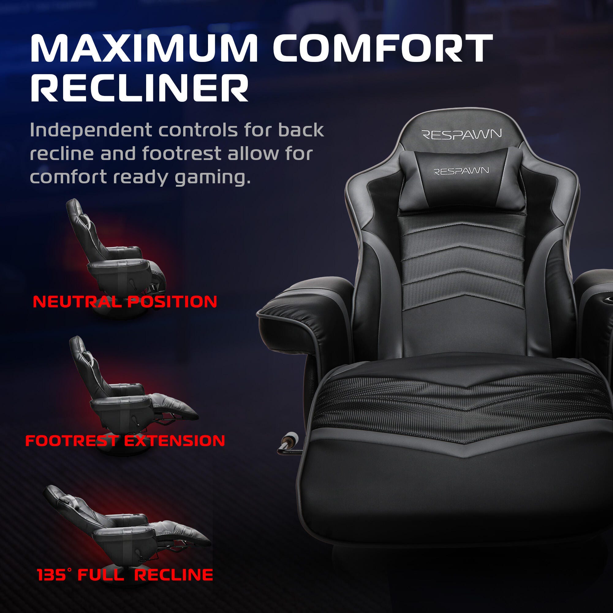 RESPAWN 900 Gaming Recliner, Gray, large