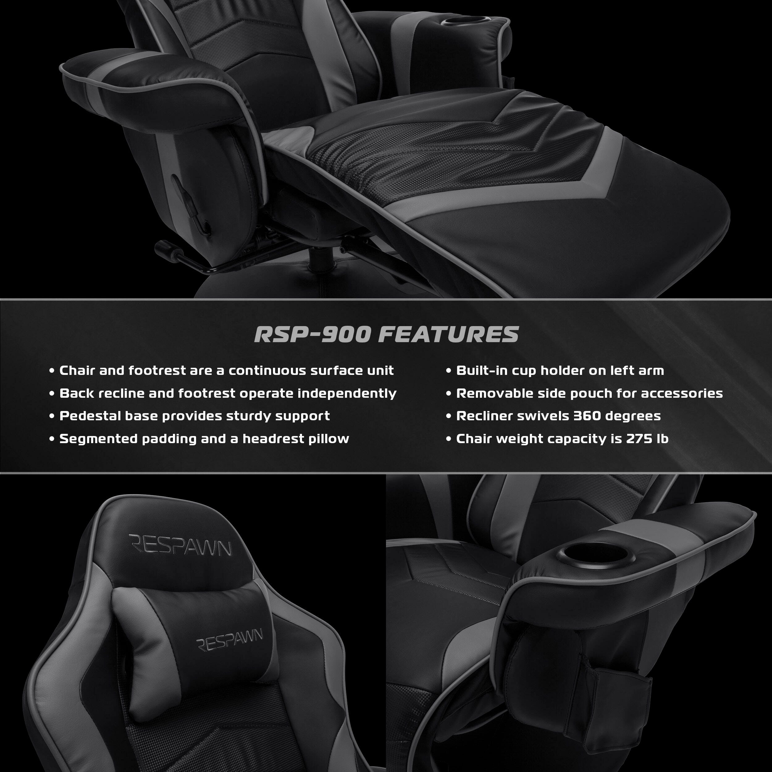 RESPAWN 900 Gaming Recliner, Gray, large