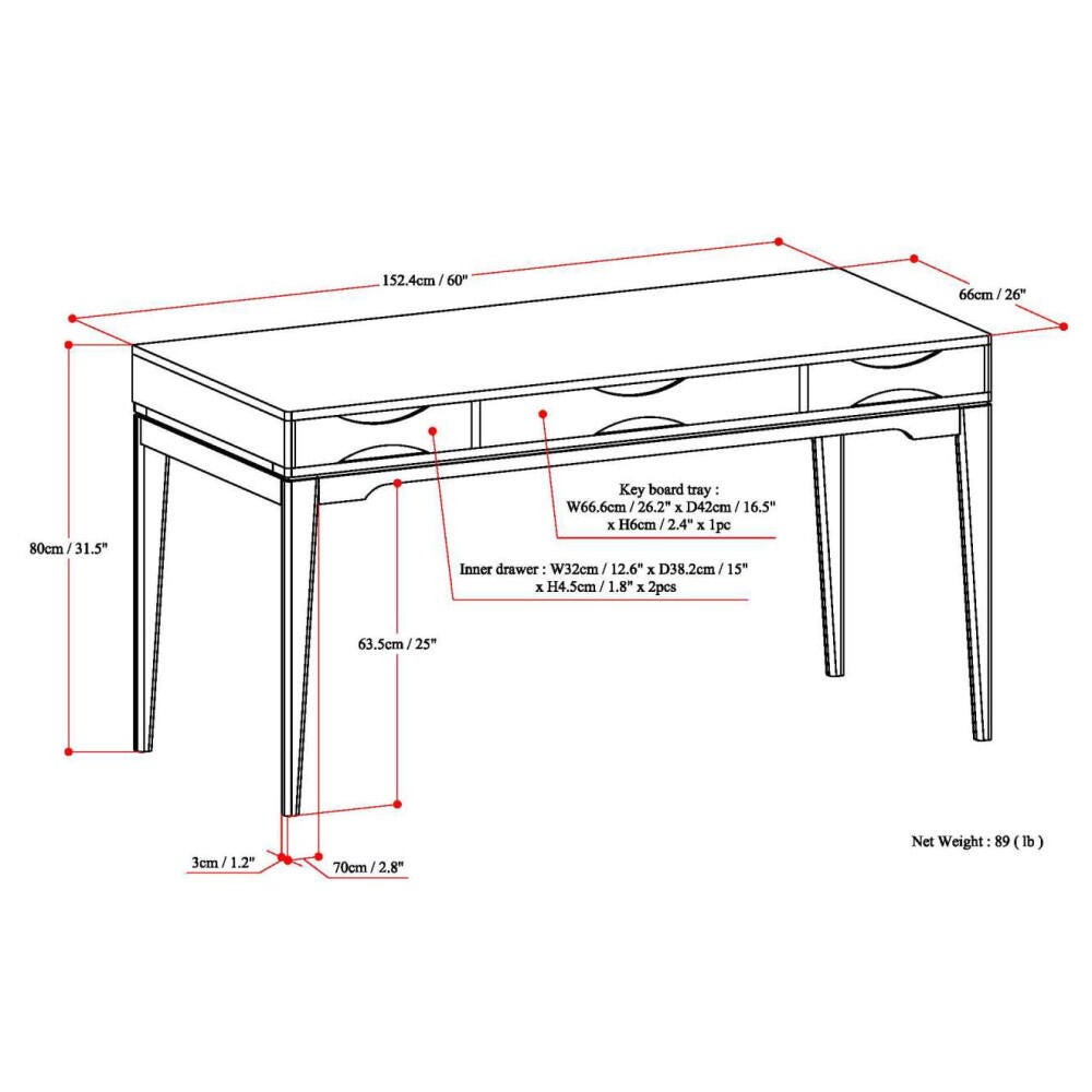 Harper Solid Hardwood 60" Desk, Brown, large