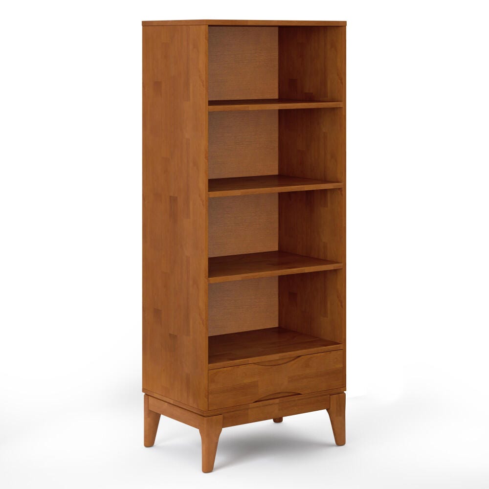 Harper Mid Century Modern Bookcase with Storage, Light Brown, large