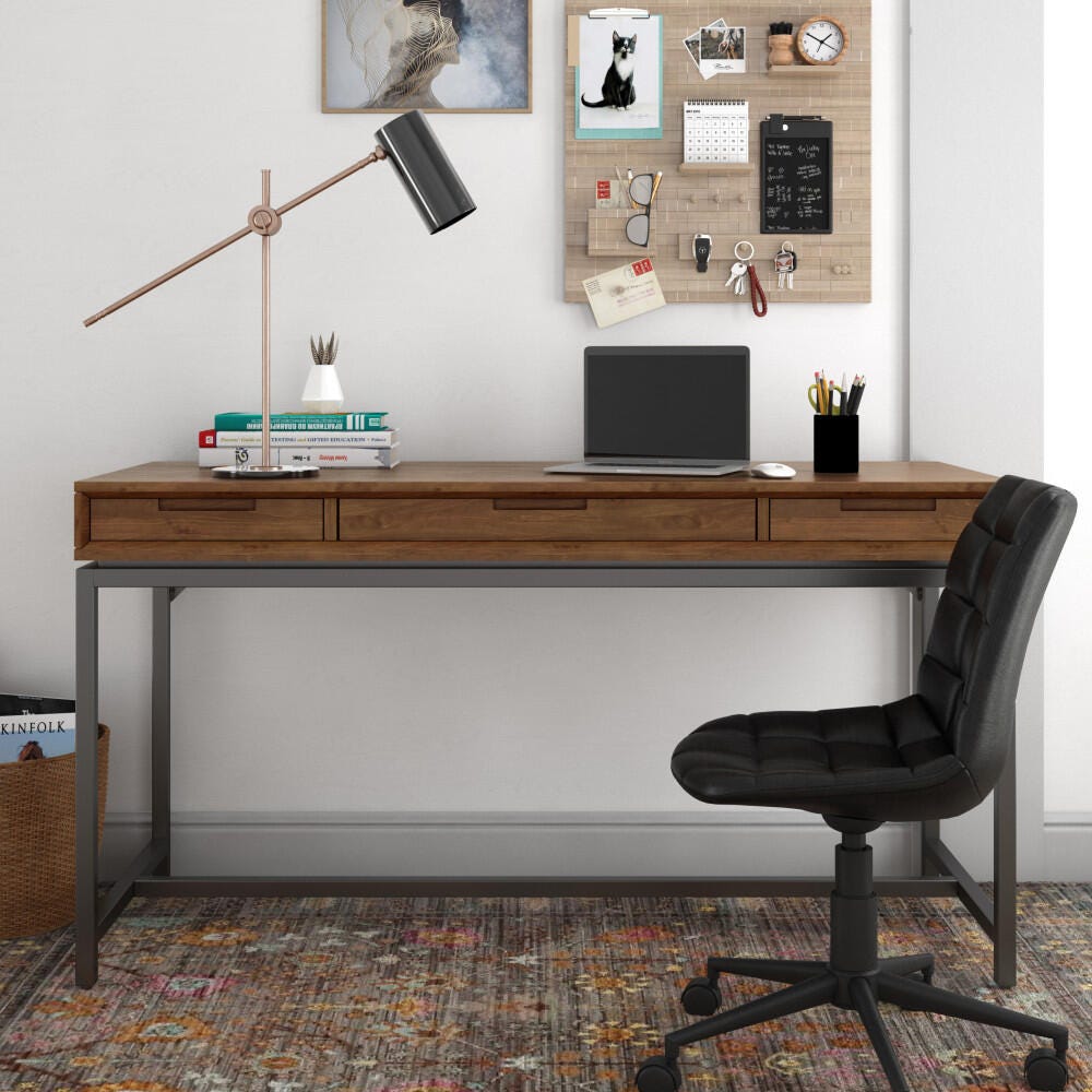 Banting Solid Wood Modern Industrial 60" Desk, Brown, large