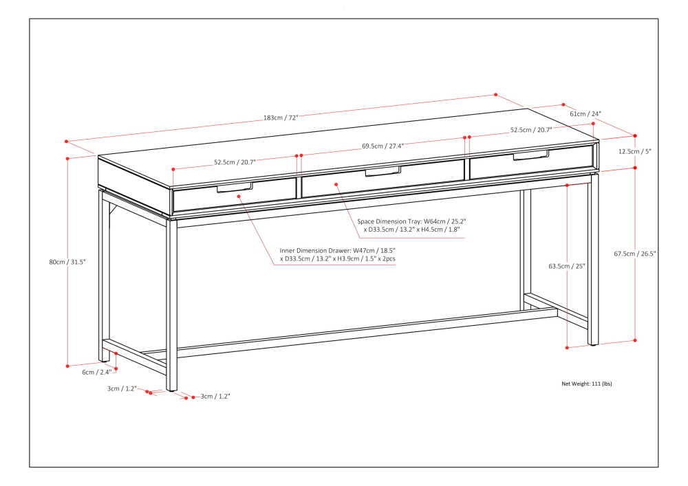 Simpli Home Banting 72" Desk, Gray, large