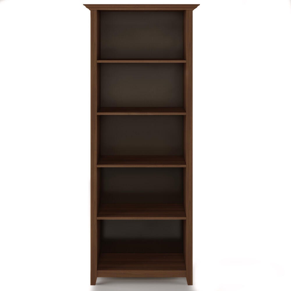 Amherst Solid Wood 70" Transitional 5 Shelf Bookcase, Russet Brown, large