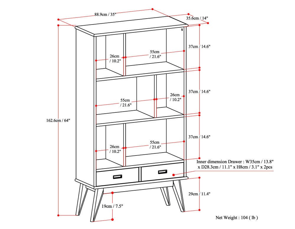 Draper 64" Wide Bookcase and Storage Unit, White, large