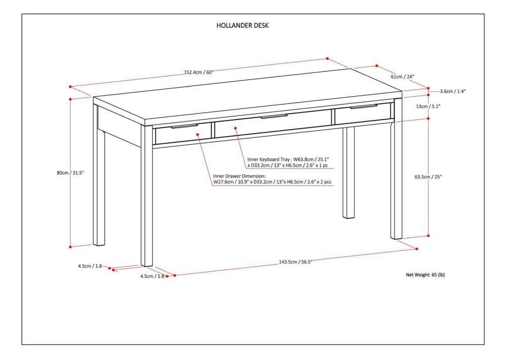 Hollander 60" Wide Desk, Light Brown, large