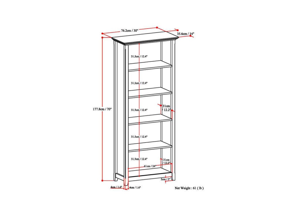 Amherst 70" Transitional 5 Shelf Bookcase, Black, large