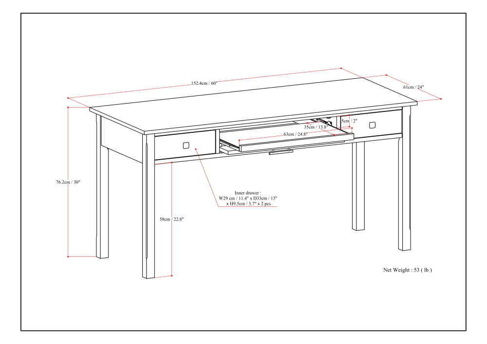 Avalon Contemporary 60" Wide Large Desk, Walnut Brown, large