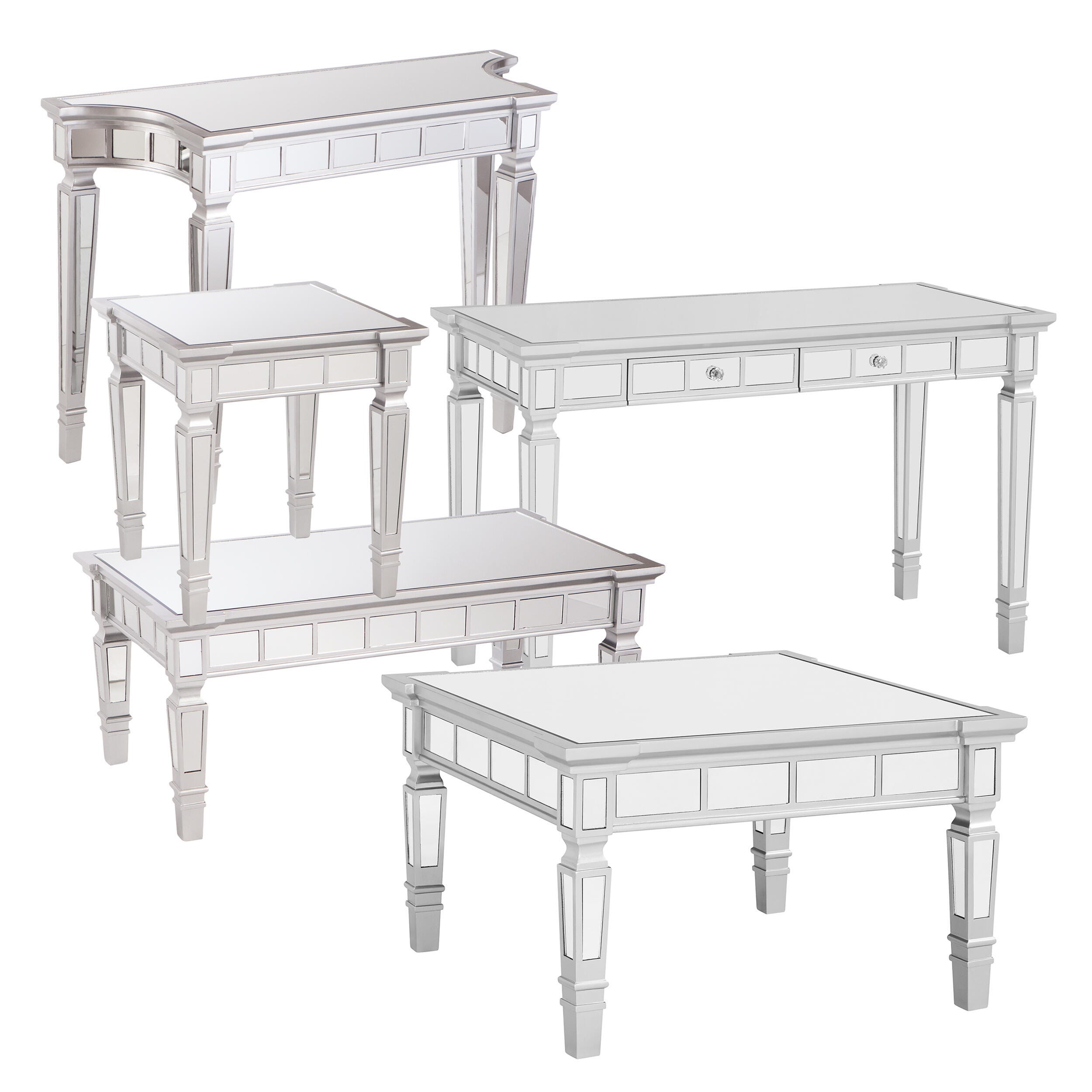 Wellax Glam Mirrored Writing Desk with Drawers, , large