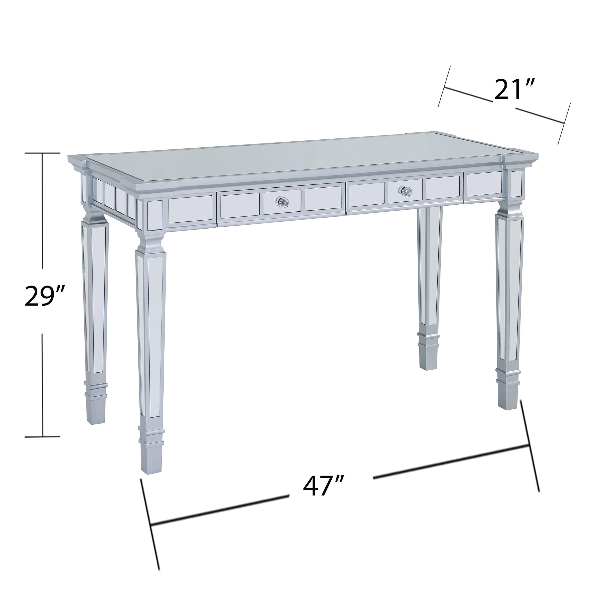 Wellax Glam Mirrored Writing Desk with Drawers, , large