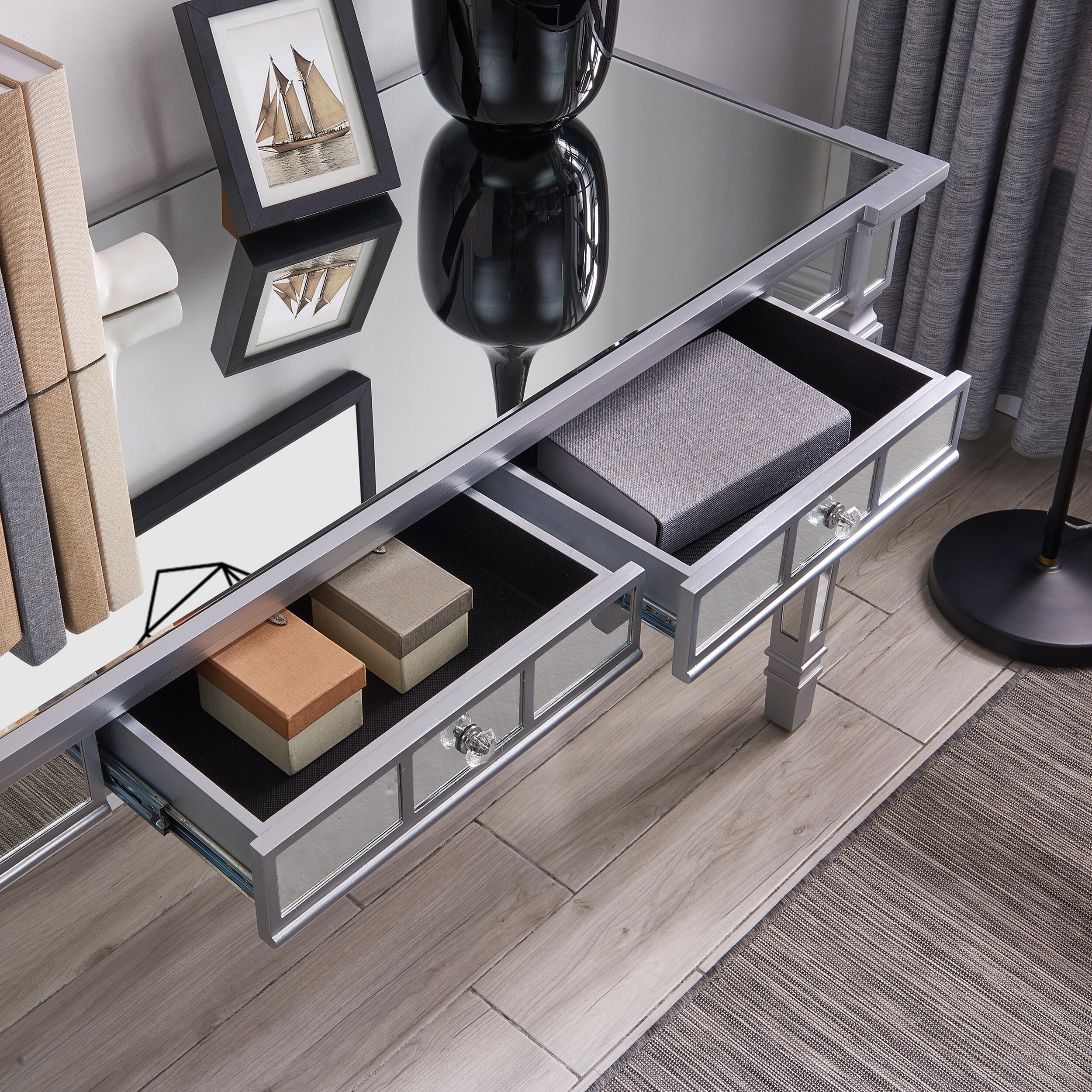 Wellax Glam Mirrored Writing Desk with Drawers, , large