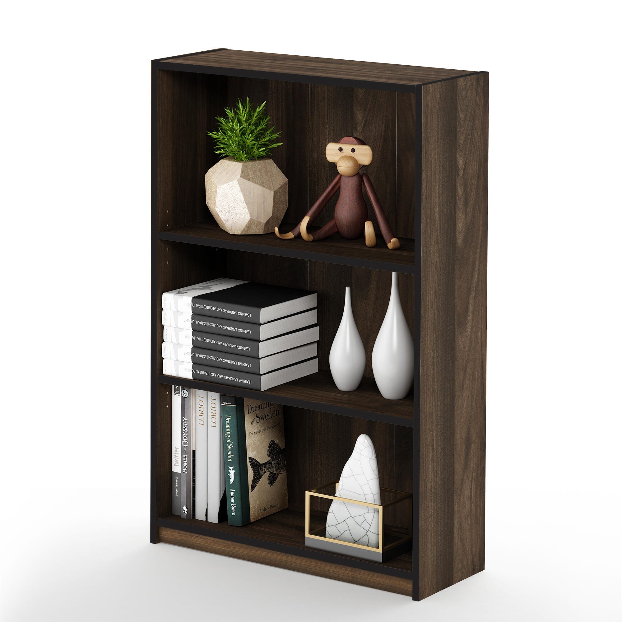 Furinno JAYA Simple Home 3-Tier Adjustable Shelf Bookcase, Columbia Walnut, large