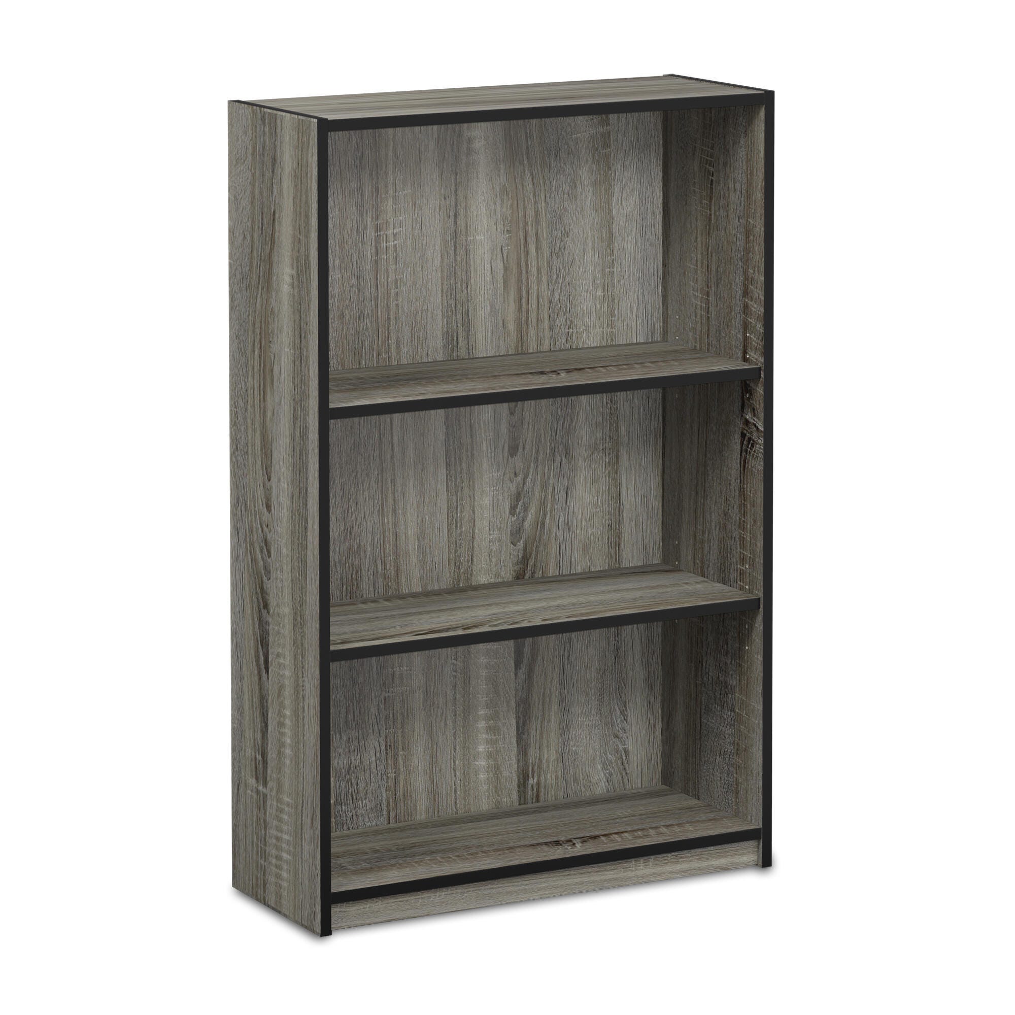 Furinno JAYA Simple Home 3-Tier Adjustable Shelf Bookcase, French Oak Gray, large