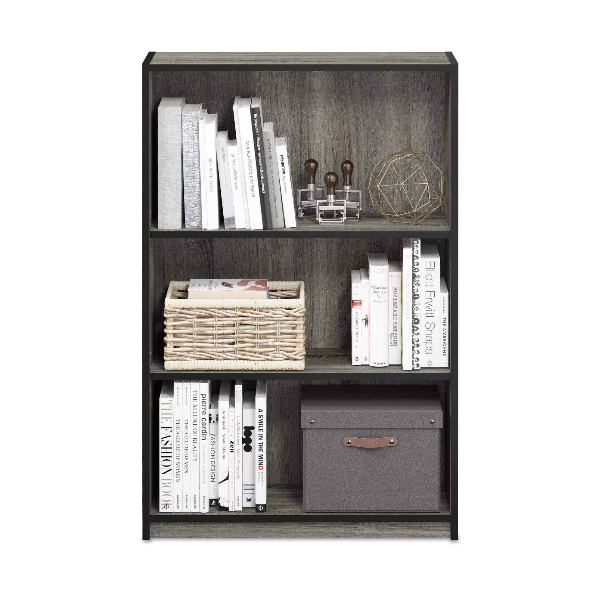 Furinno JAYA Simple Home 3-Tier Adjustable Shelf Bookcase, French Oak Gray, large