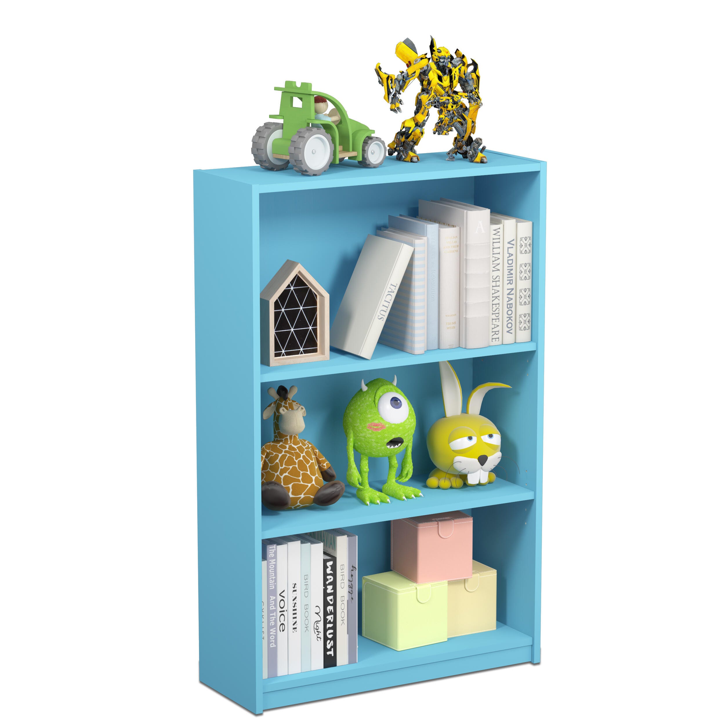 Furinno JAYA Simple Home 3-Tier Adjustable Shelf Bookcase, Light Blue, large
