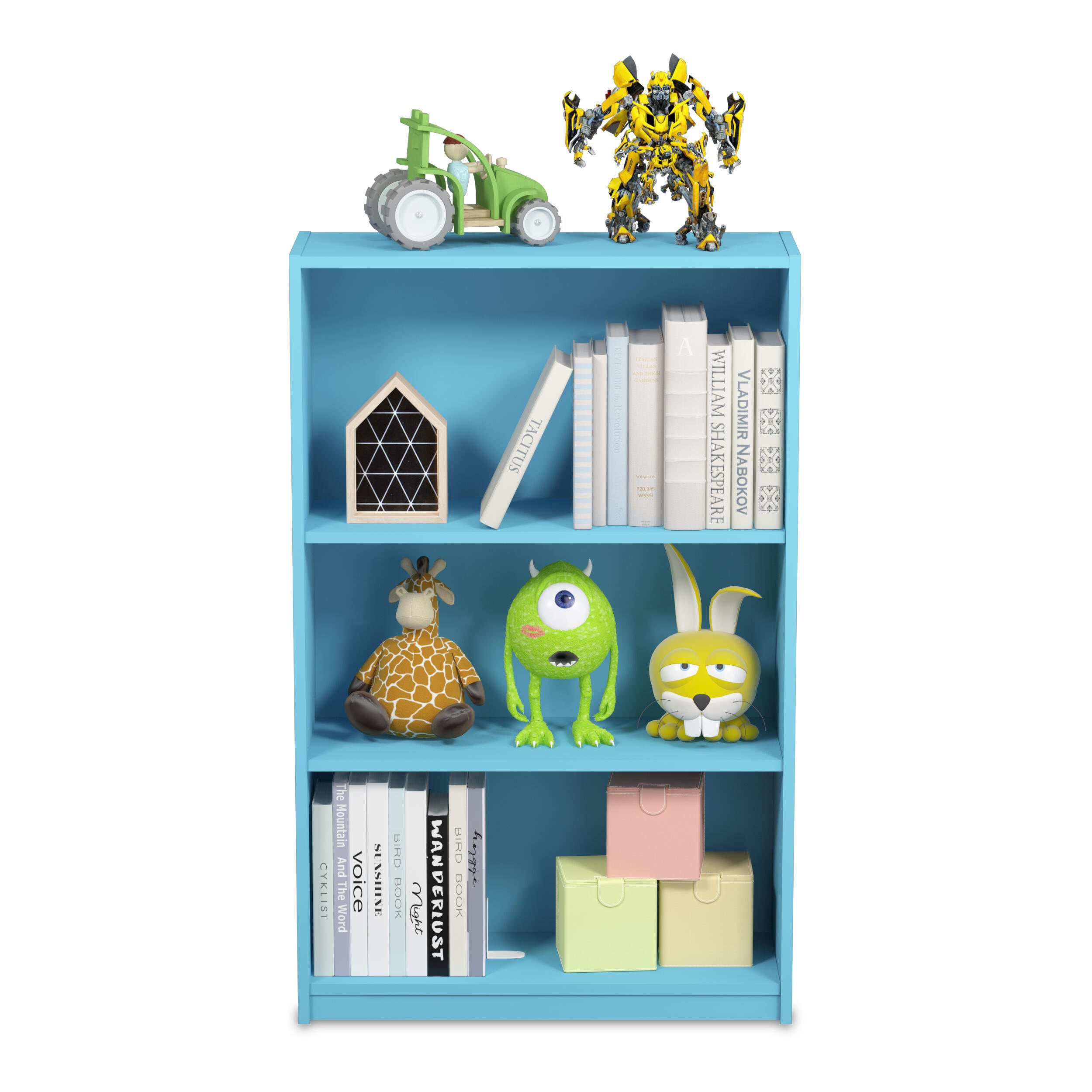 Furinno JAYA Simple Home 3-Tier Adjustable Shelf Bookcase, Light Blue, large