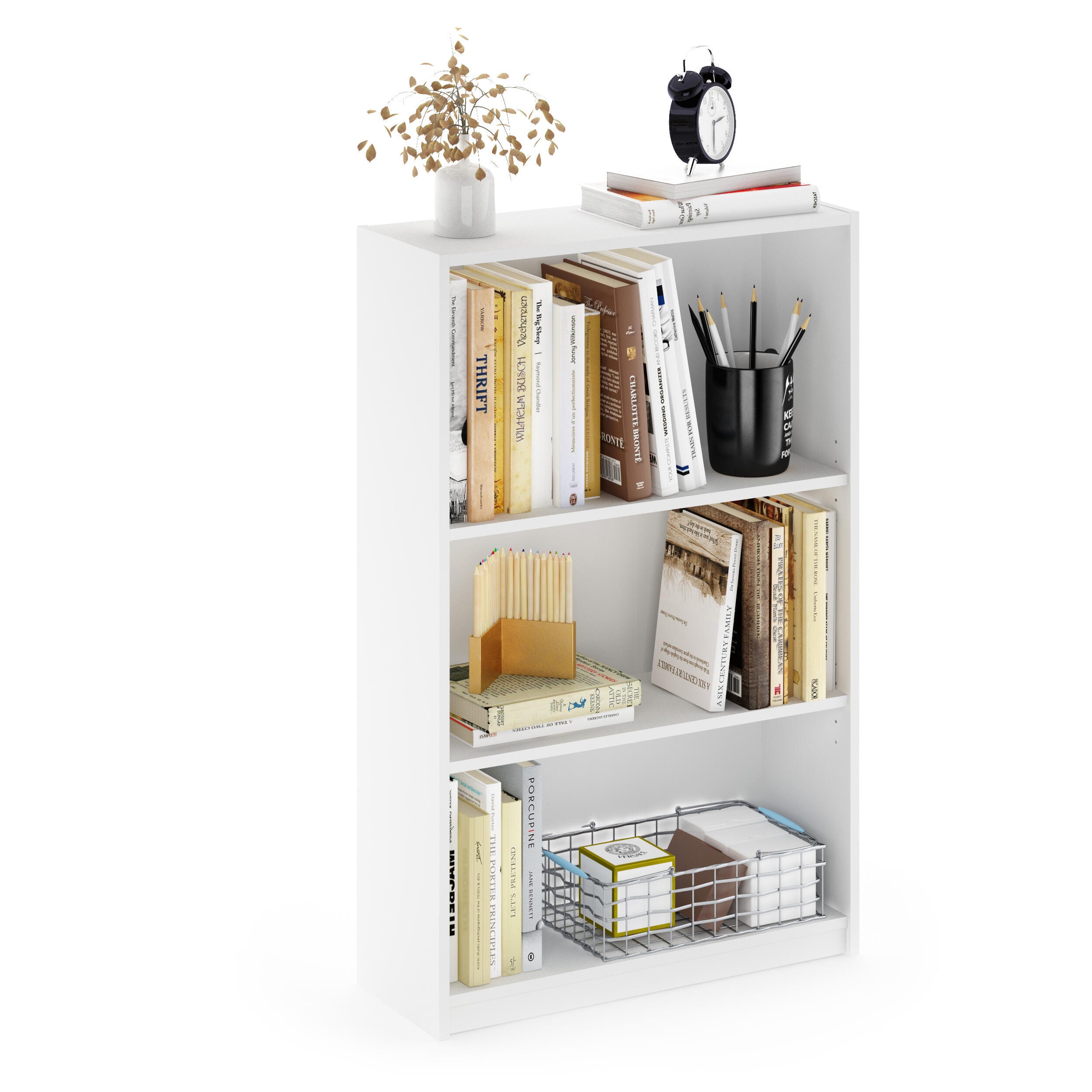 Furinno JAYA Simple Home 3-Tier Adjustable Shelf Bookcase, White, large