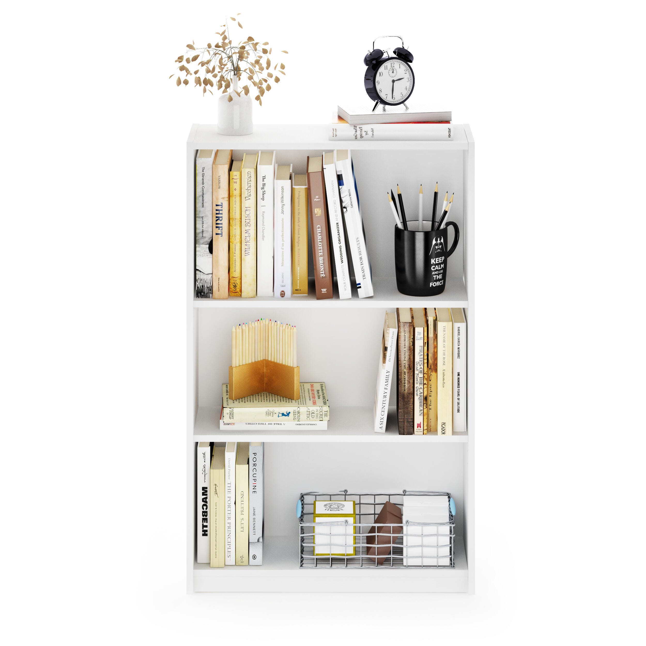 Furinno JAYA Simple Home 3-Tier Adjustable Shelf Bookcase, White, large