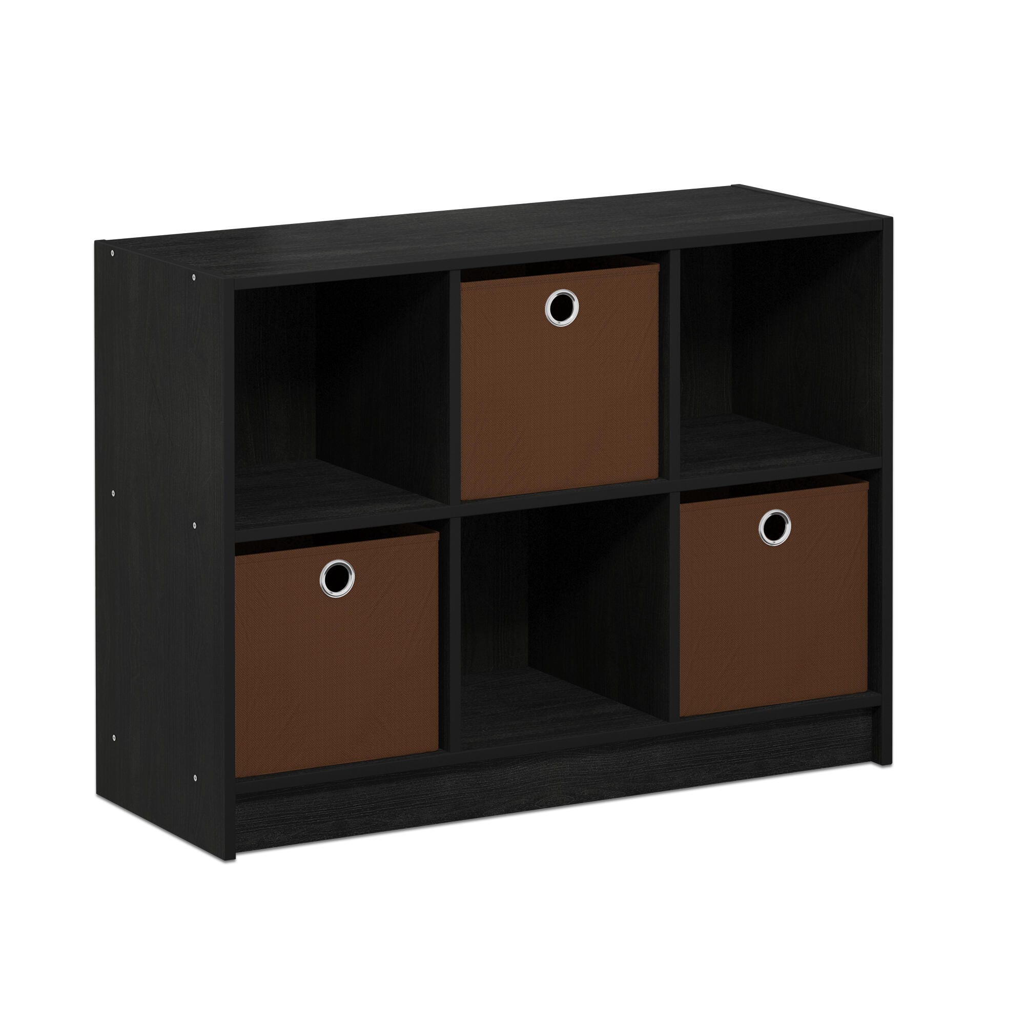 Furinno Basic 3x2 Bookcase Storage with Bins, Americano/Medium Brown, large