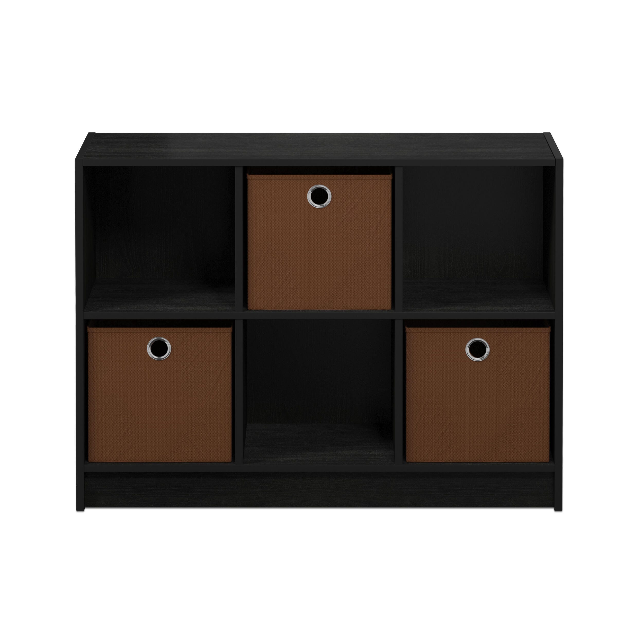 Furinno Basic 3x2 Bookcase Storage with Bins, Americano/Medium Brown, large