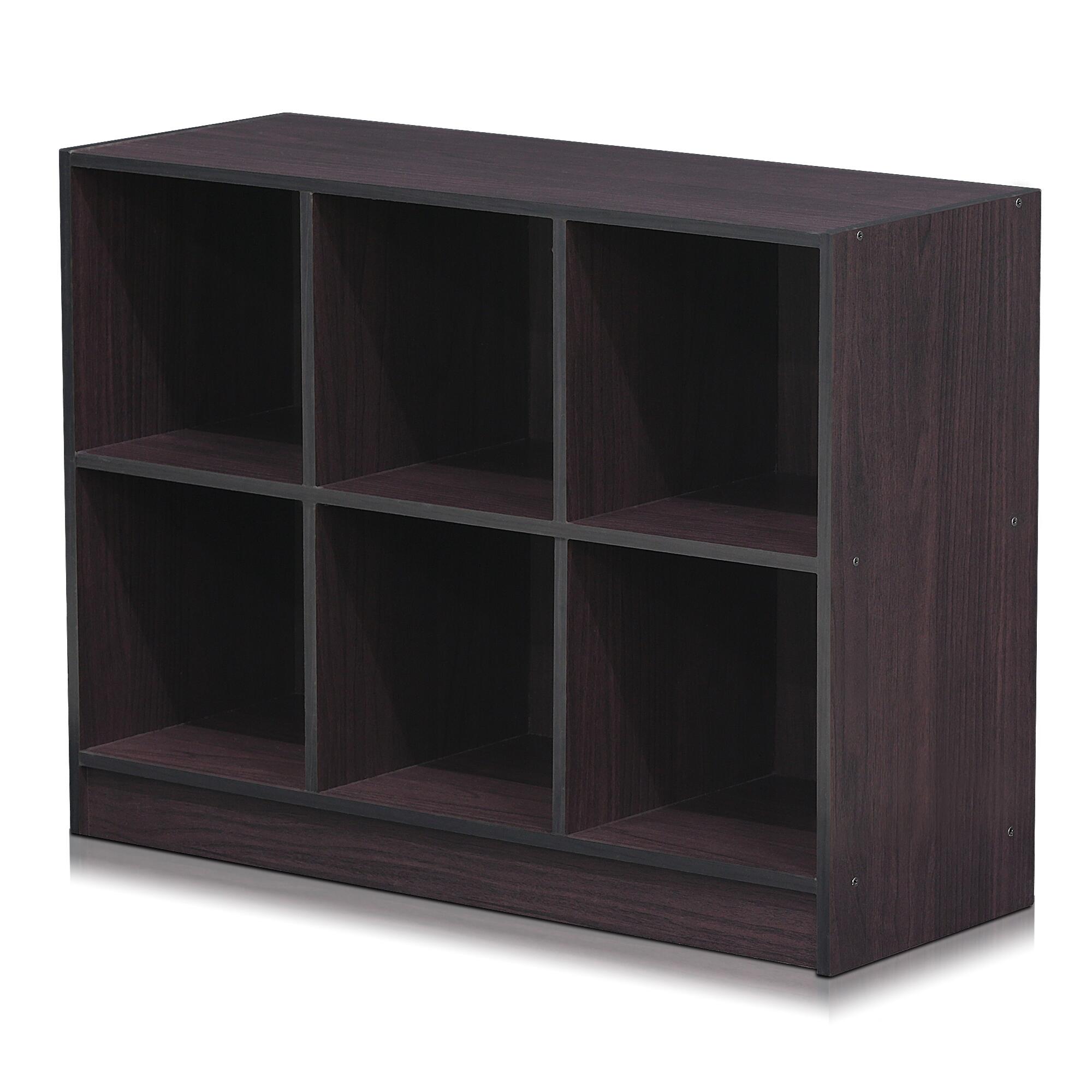 Furinno Basic 3x2 Bookcase Storage with Bins, Dark Walnut, large
