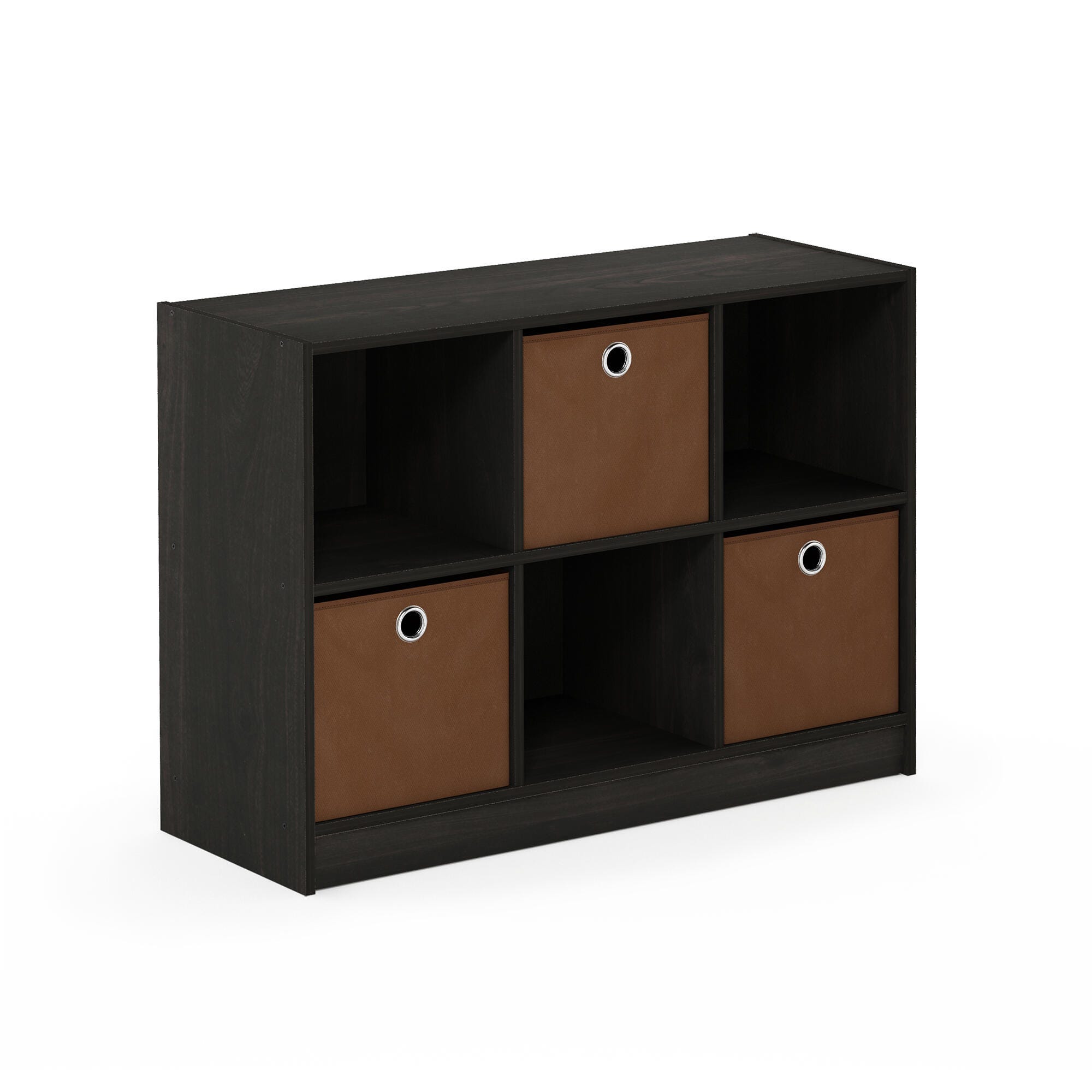 Furinno Basic 3x2 Bookcase Storage with Bins, Espresso/Brown, large