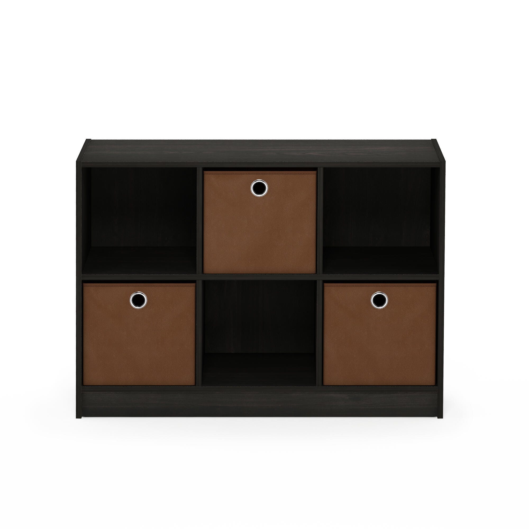 Furinno Basic 3x2 Bookcase Storage with Bins, Espresso/Brown, large