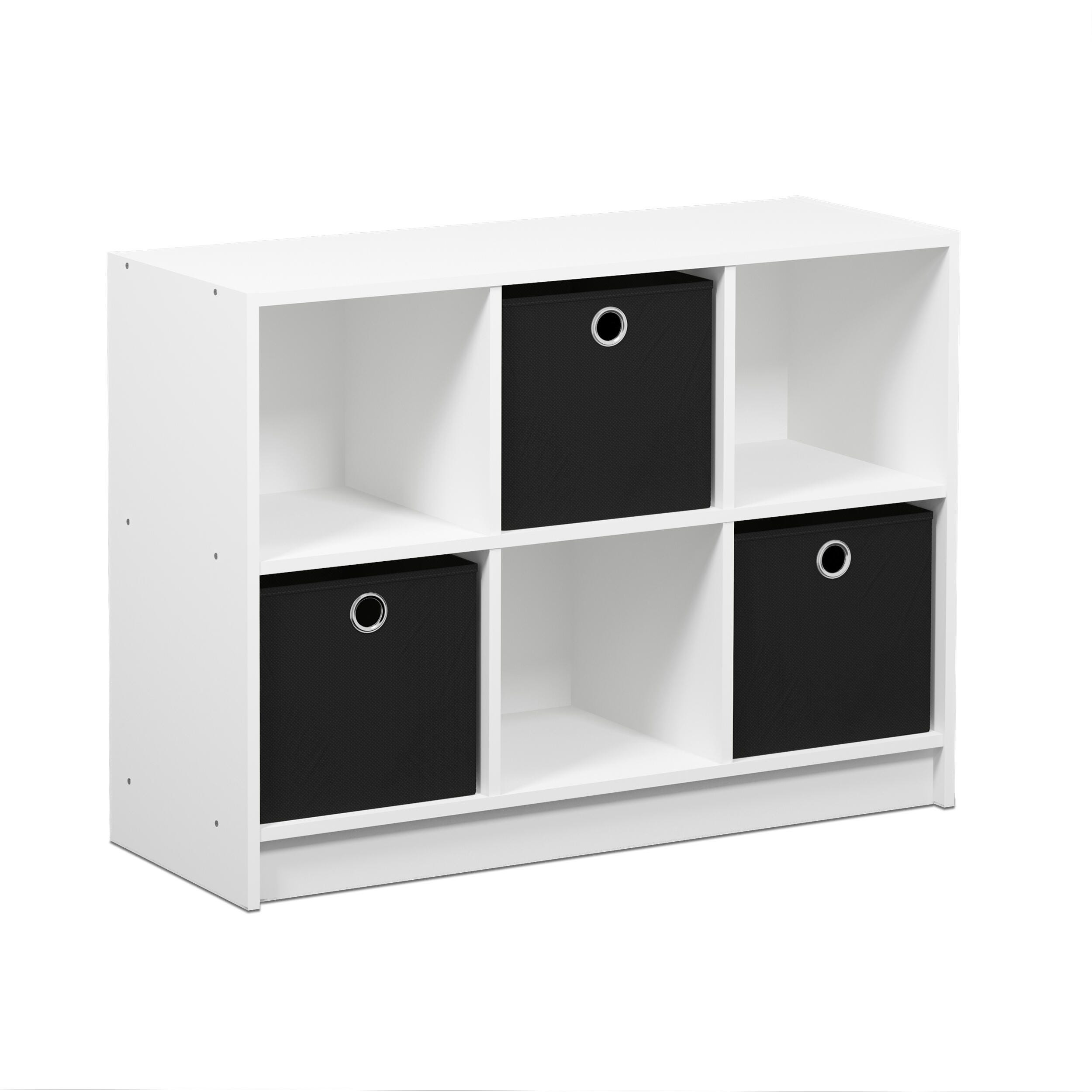Furinno Basic 3x2 Bookcase Storage with Bins, White/Black, large