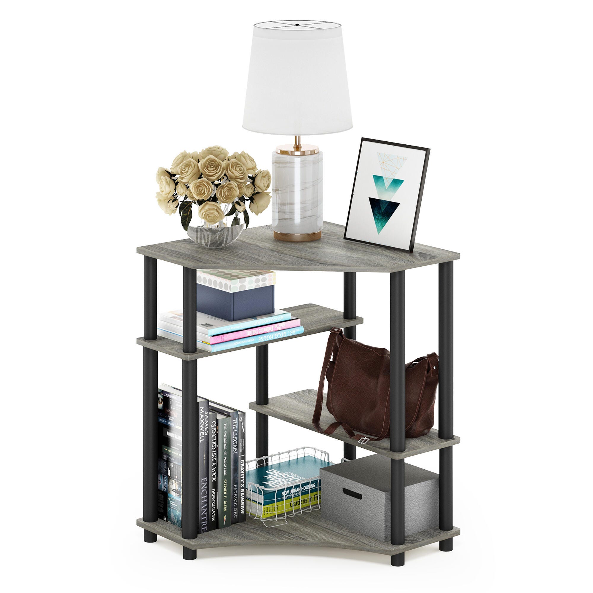 Furinno Turn-N-Tube Space Saving Corner Desk with Shelves, , large