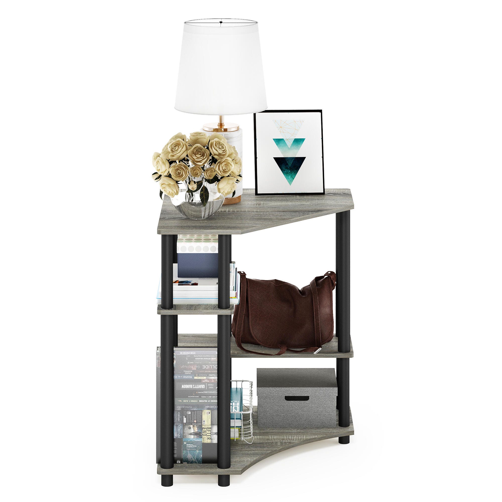 Furinno Turn-N-Tube Space Saving Corner Desk with Shelves, , large