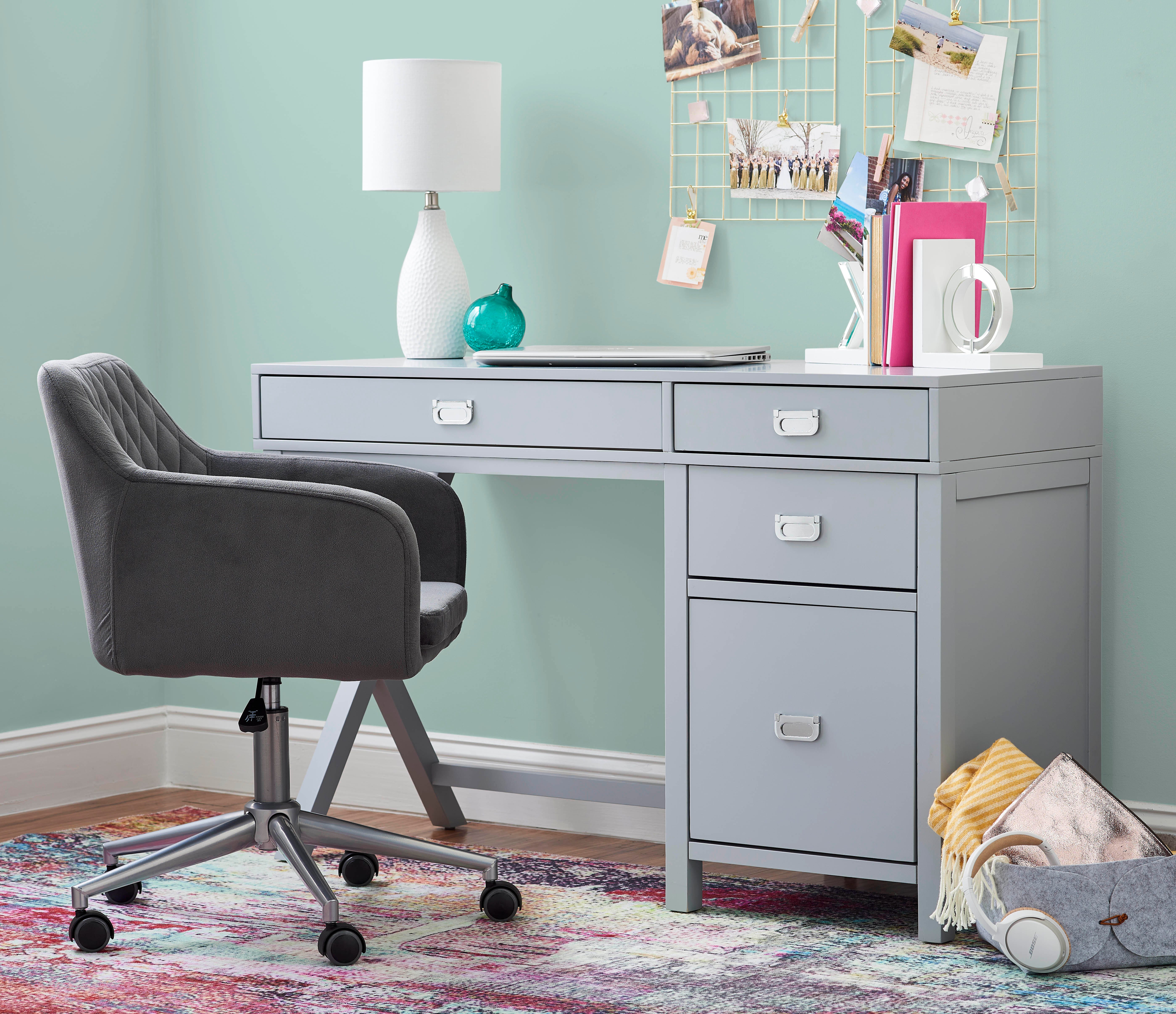 Linon Paige Side Storage Desk, Gray, large