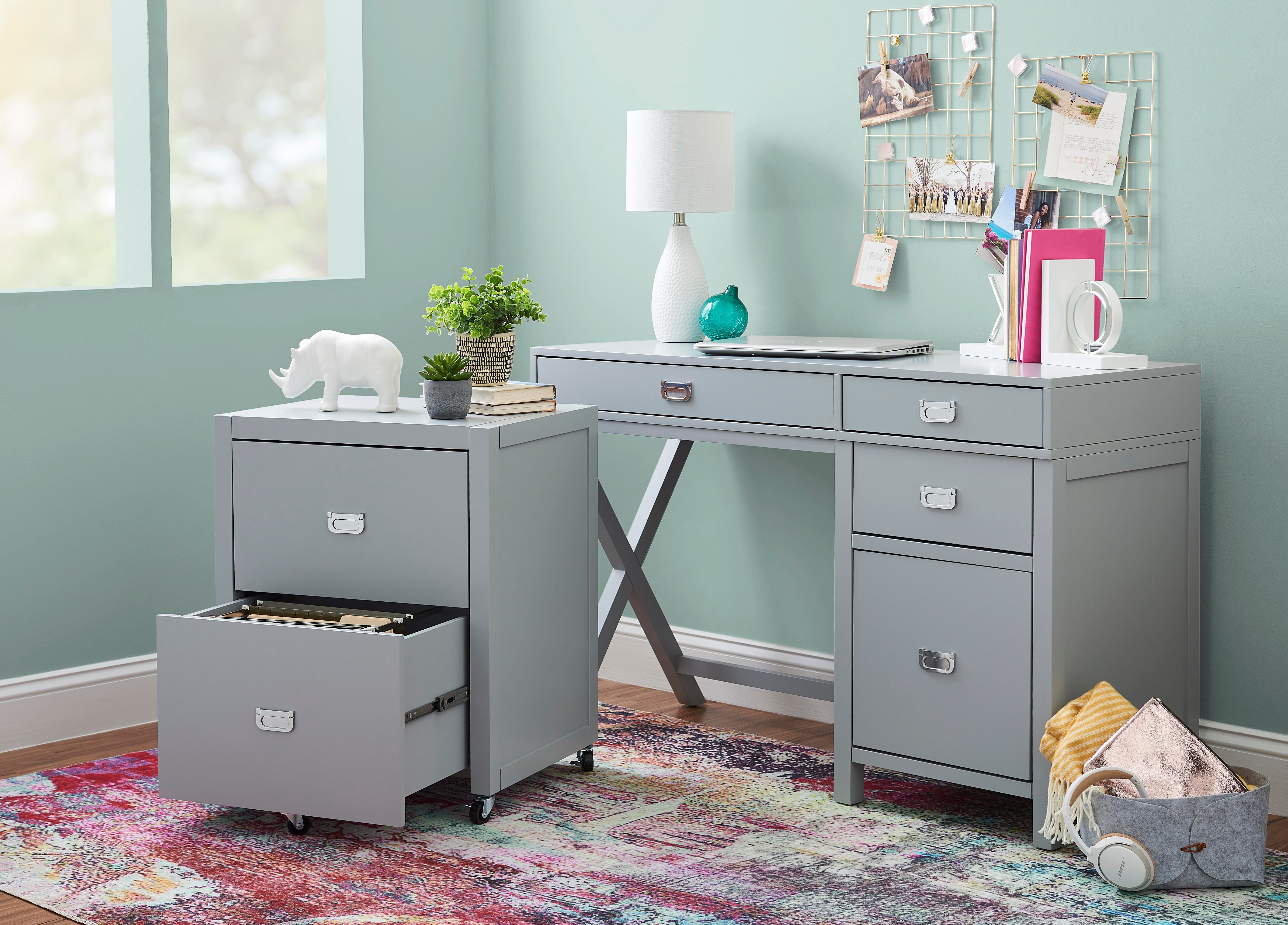 Linon Paige Side Storage Desk, Gray, large