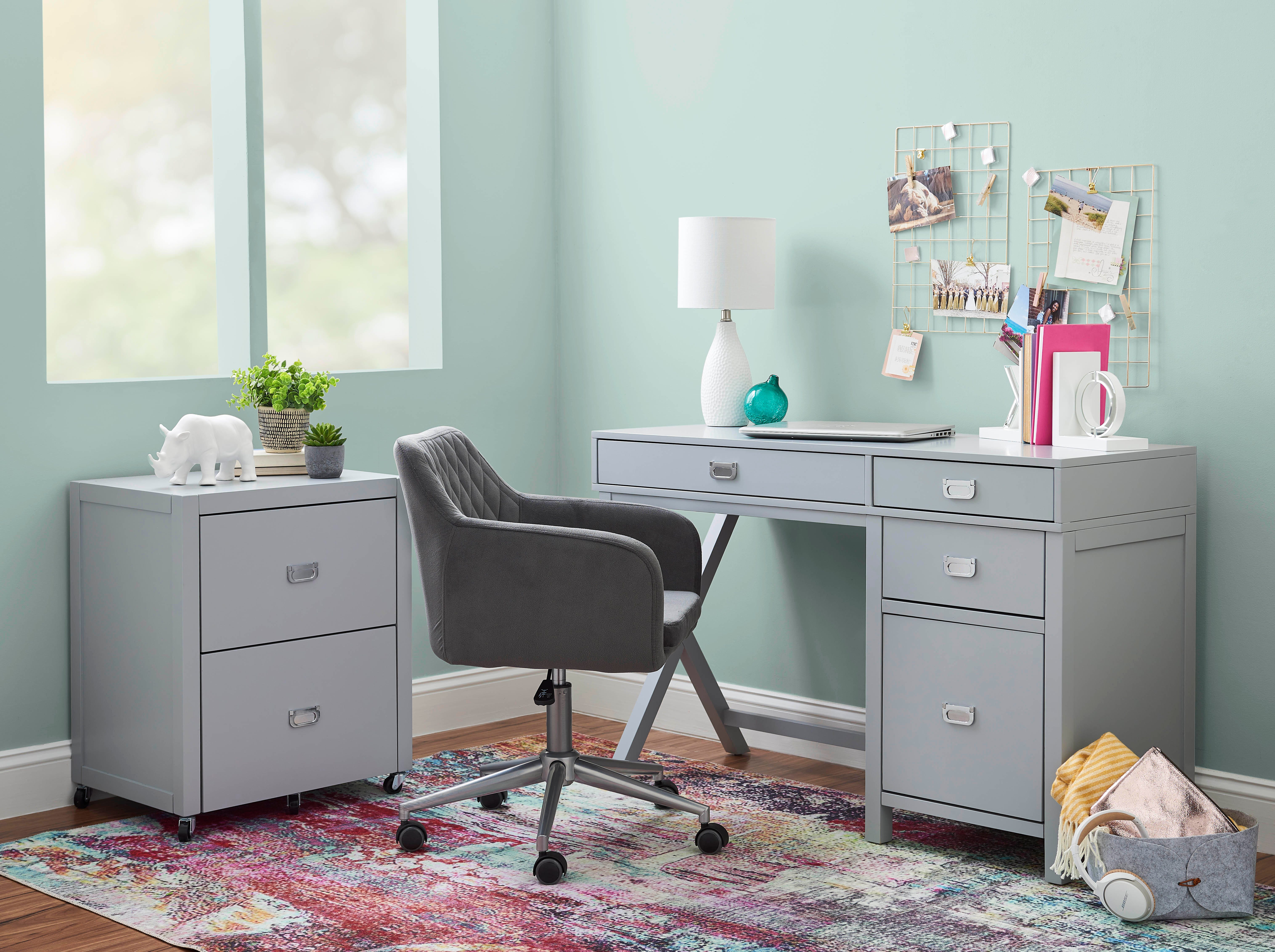 Linon Paige Side Storage Desk, Gray, large