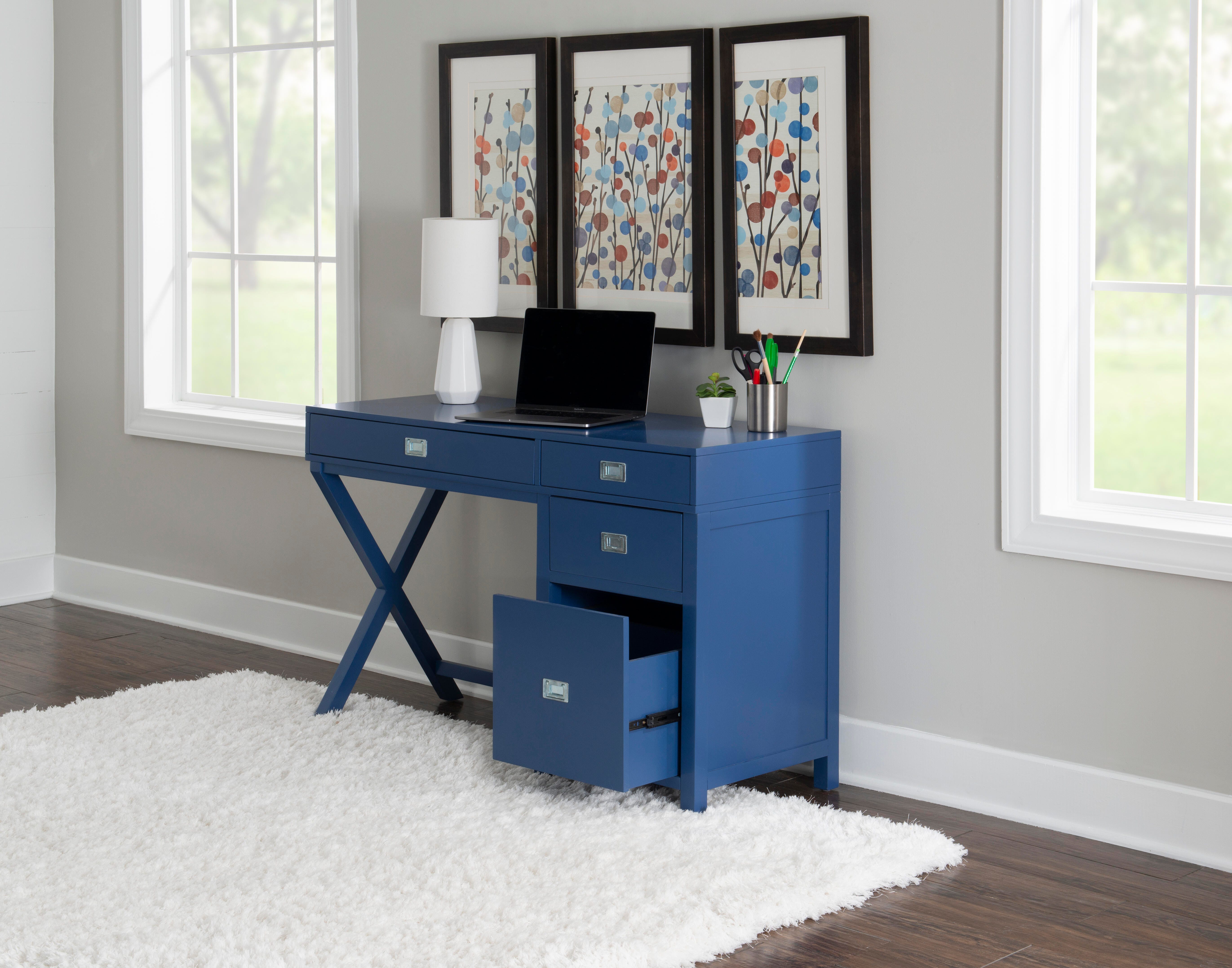 Linon Paige Side Storage Desk, Navy, large