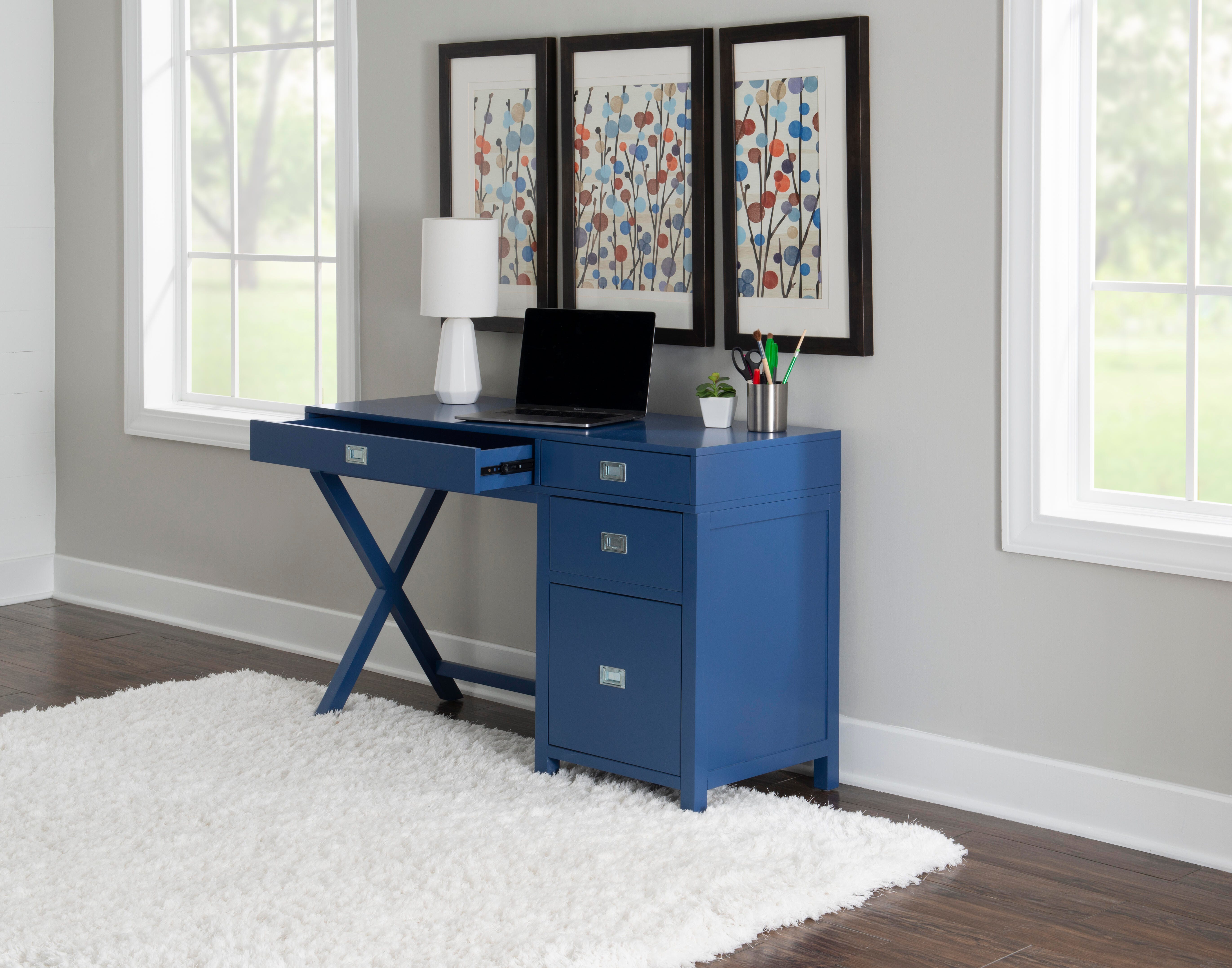 Linon Paige Side Storage Desk, Navy, large