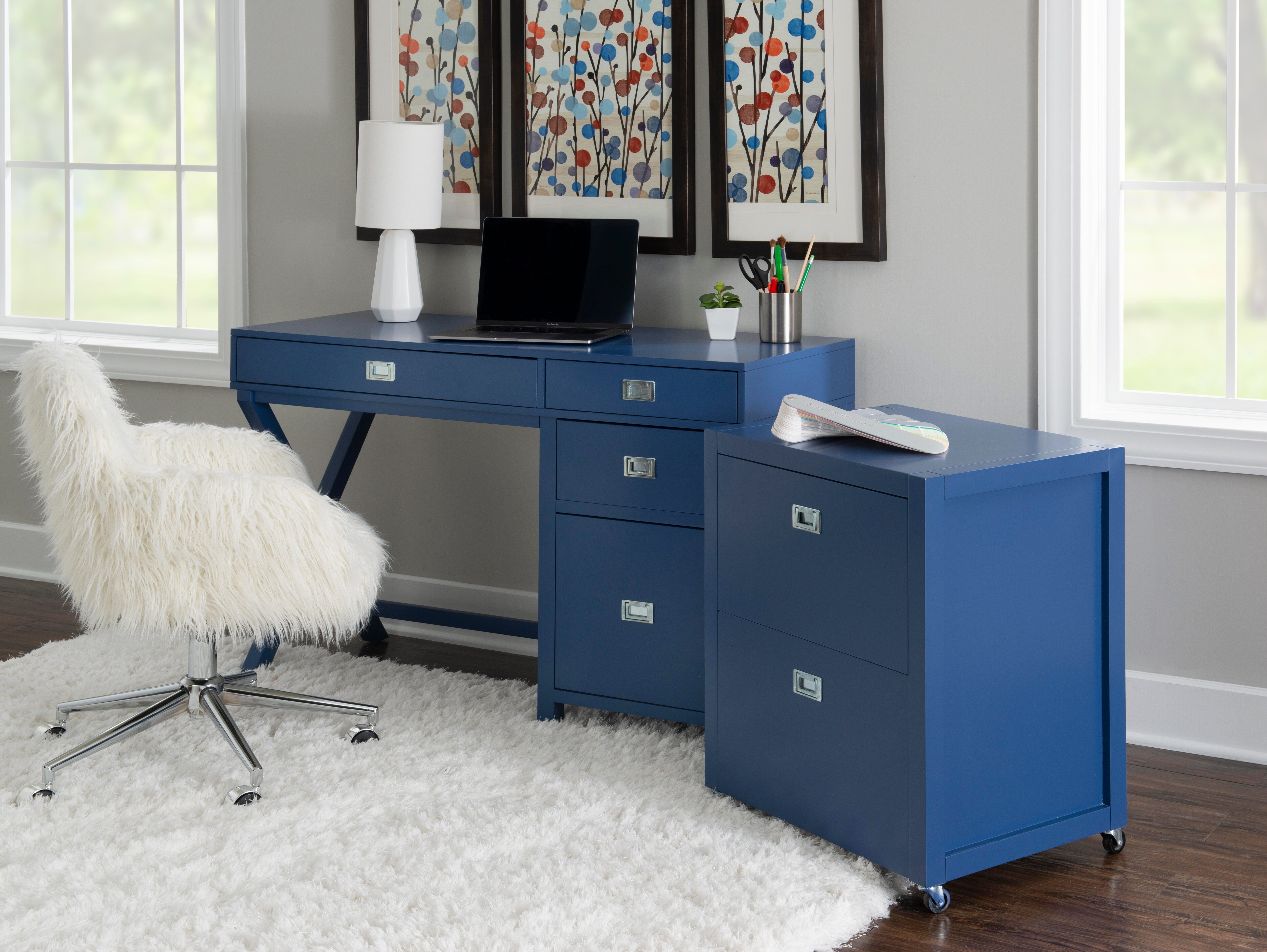 Linon Paige Side Storage Desk, Navy, large