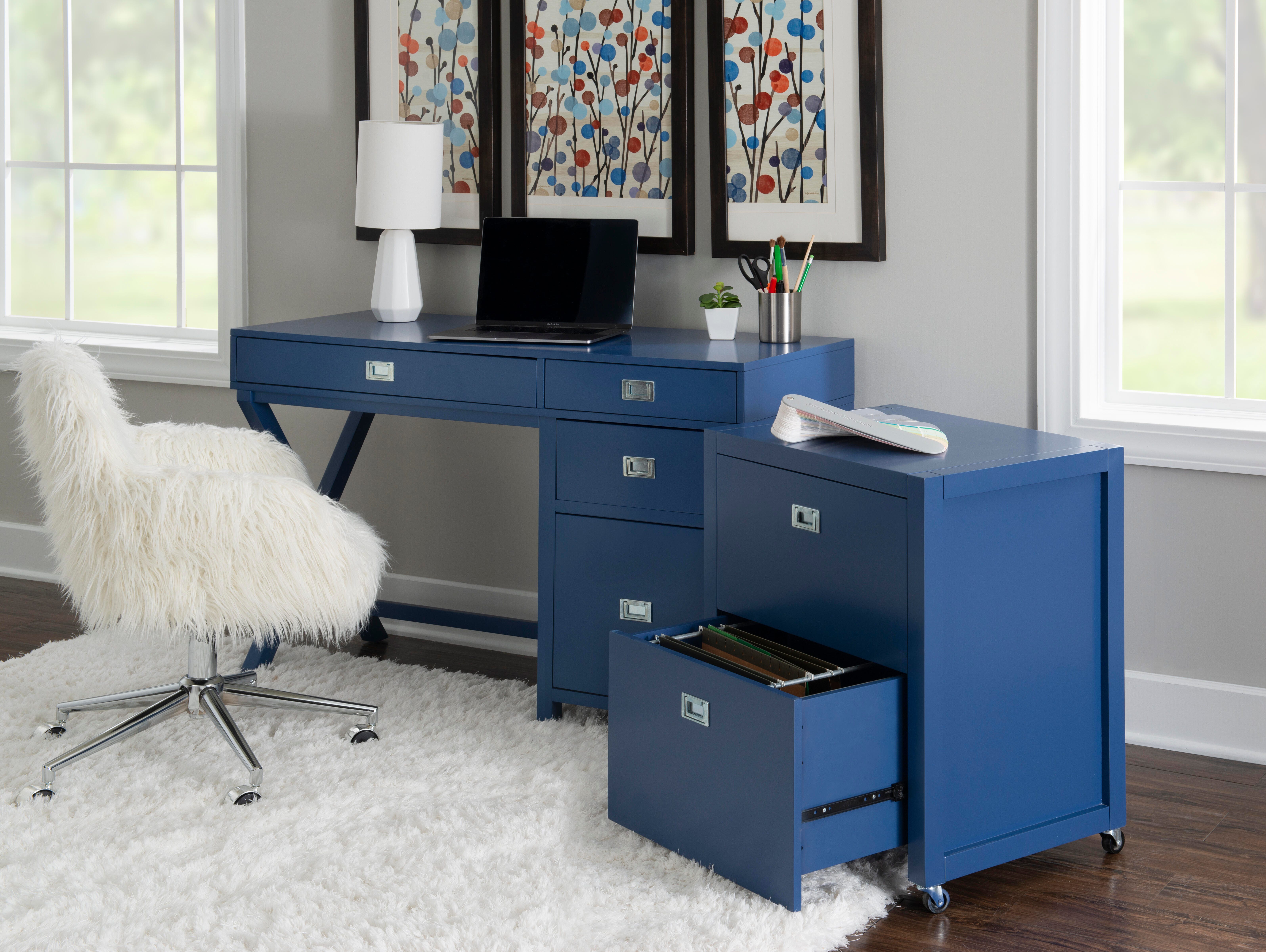 Linon Paige Side Storage Desk, Navy, large