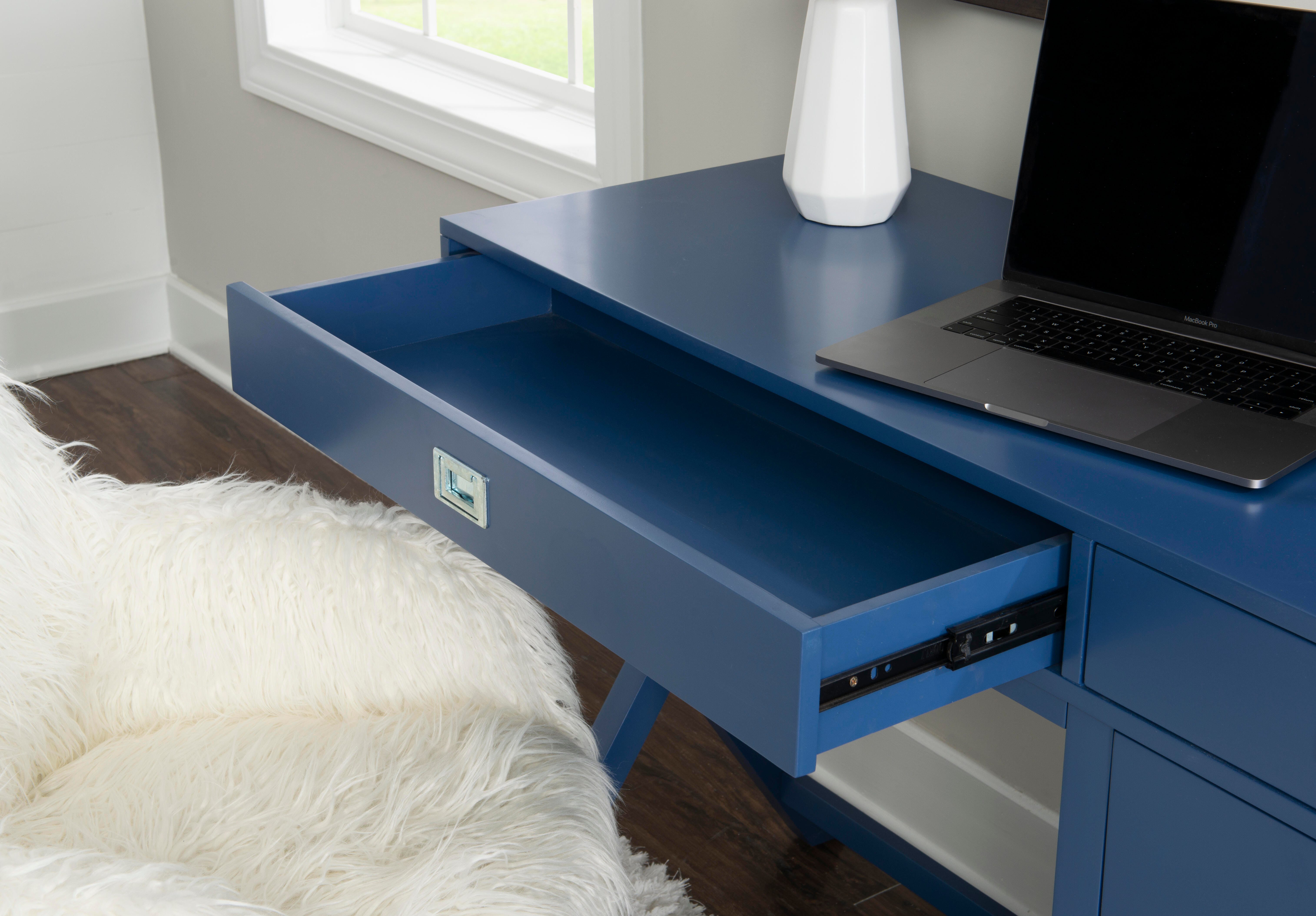 Linon Paige Side Storage Desk, Navy, large