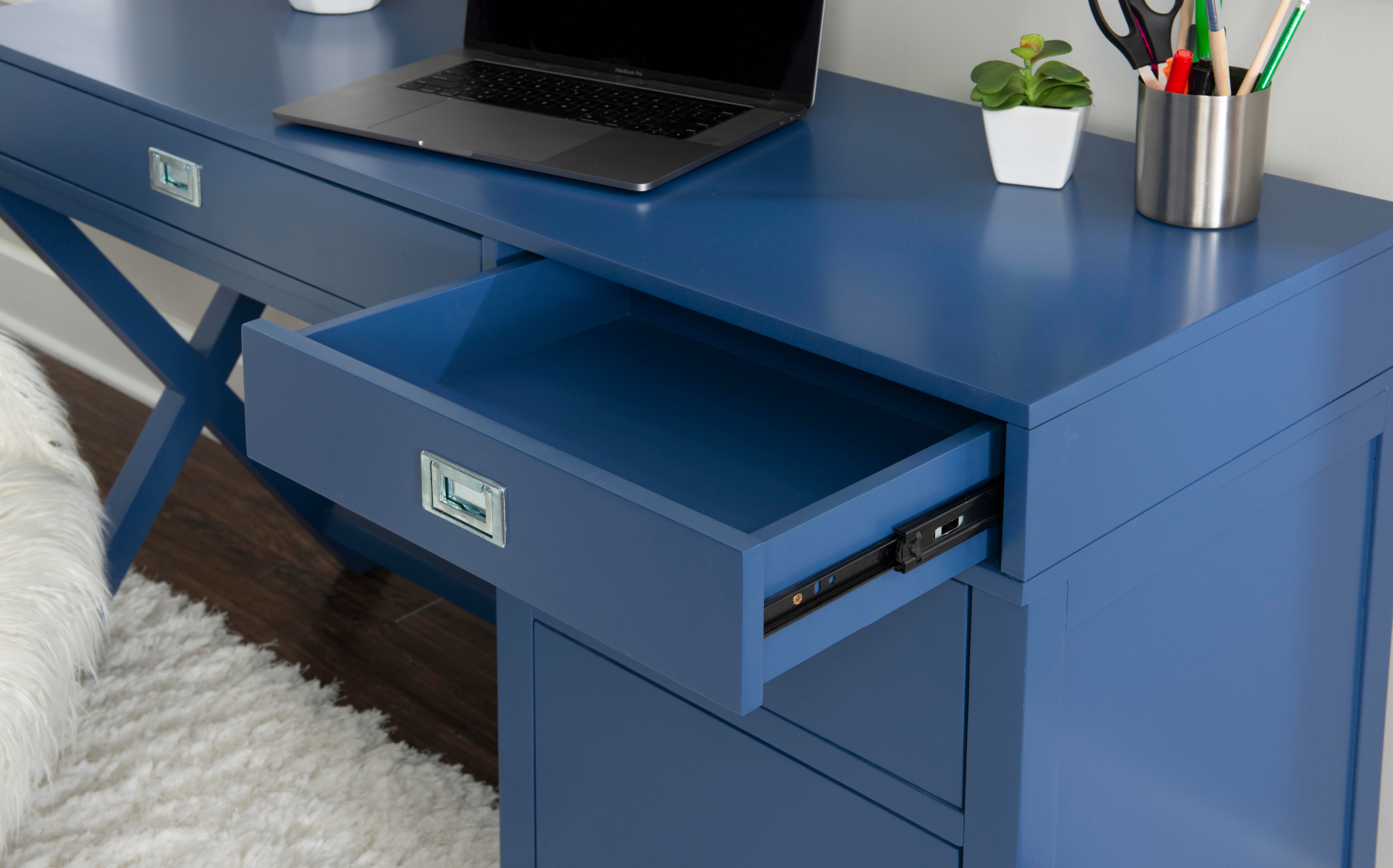 Linon Paige Side Storage Desk, Navy, large