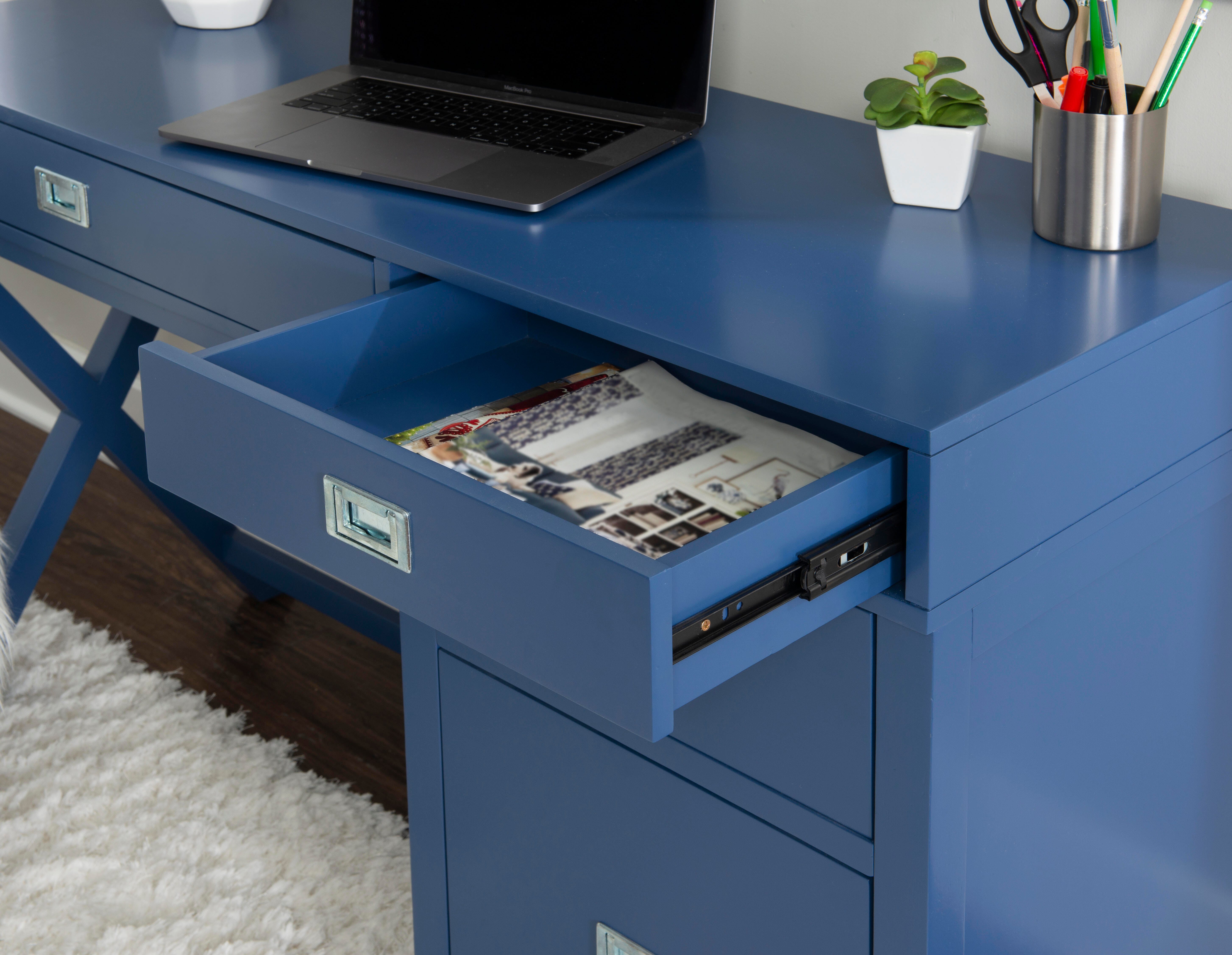 Linon Paige Side Storage Desk, Navy, large