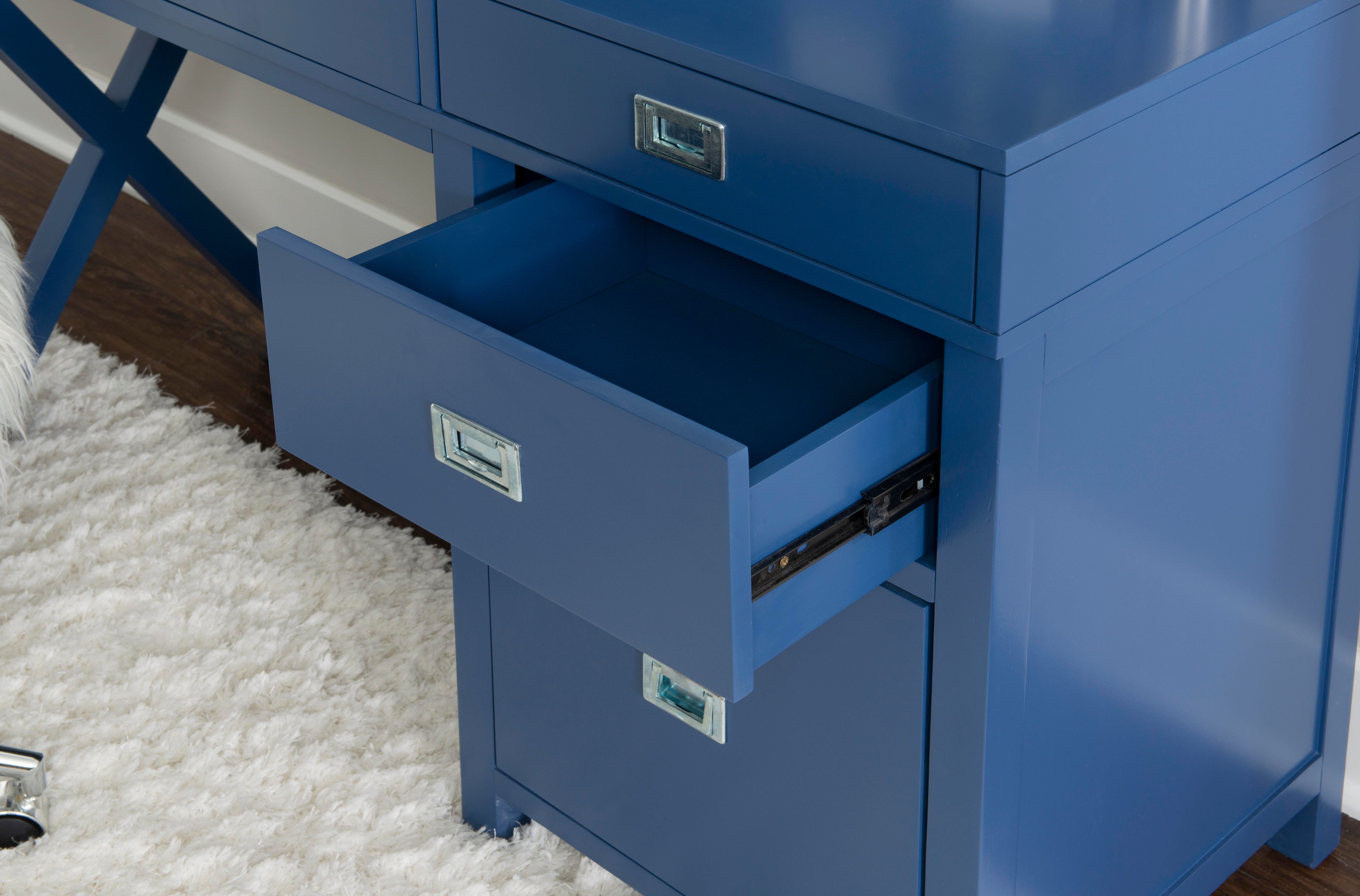 Linon Paige Side Storage Desk, Navy, large