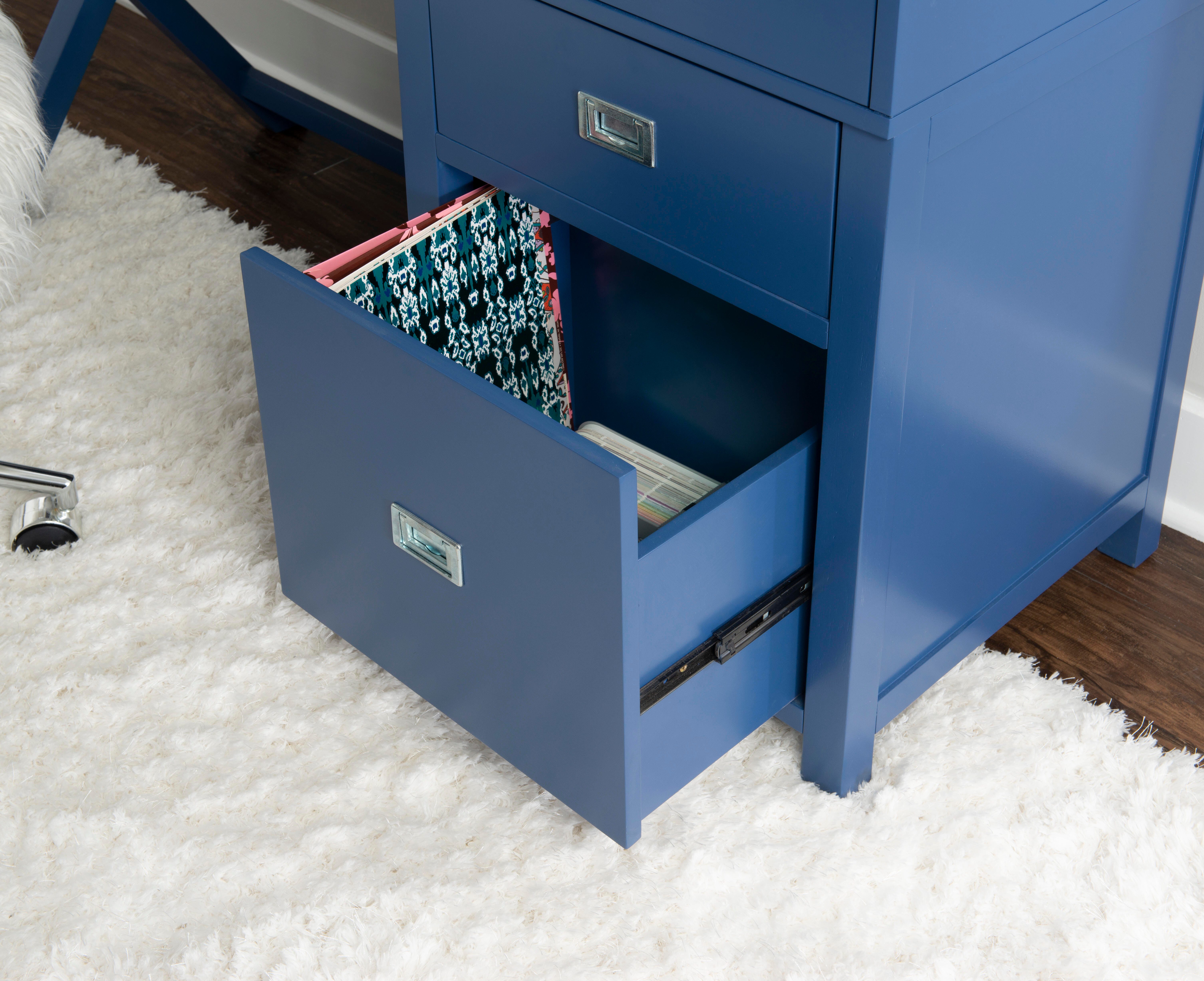 Linon Paige Side Storage Desk, Navy, large