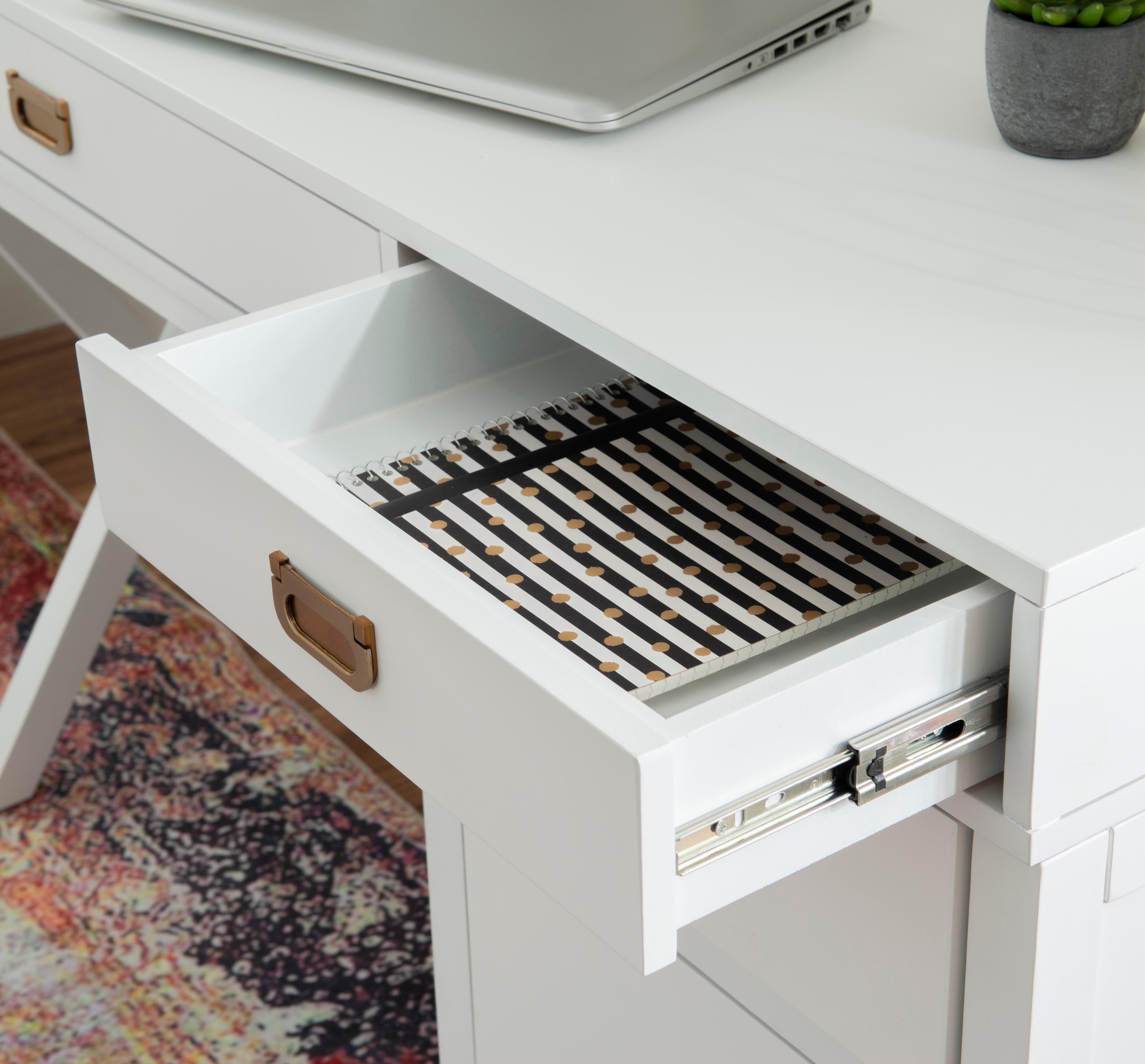 Linon Paige Side Storage Desk, White, large