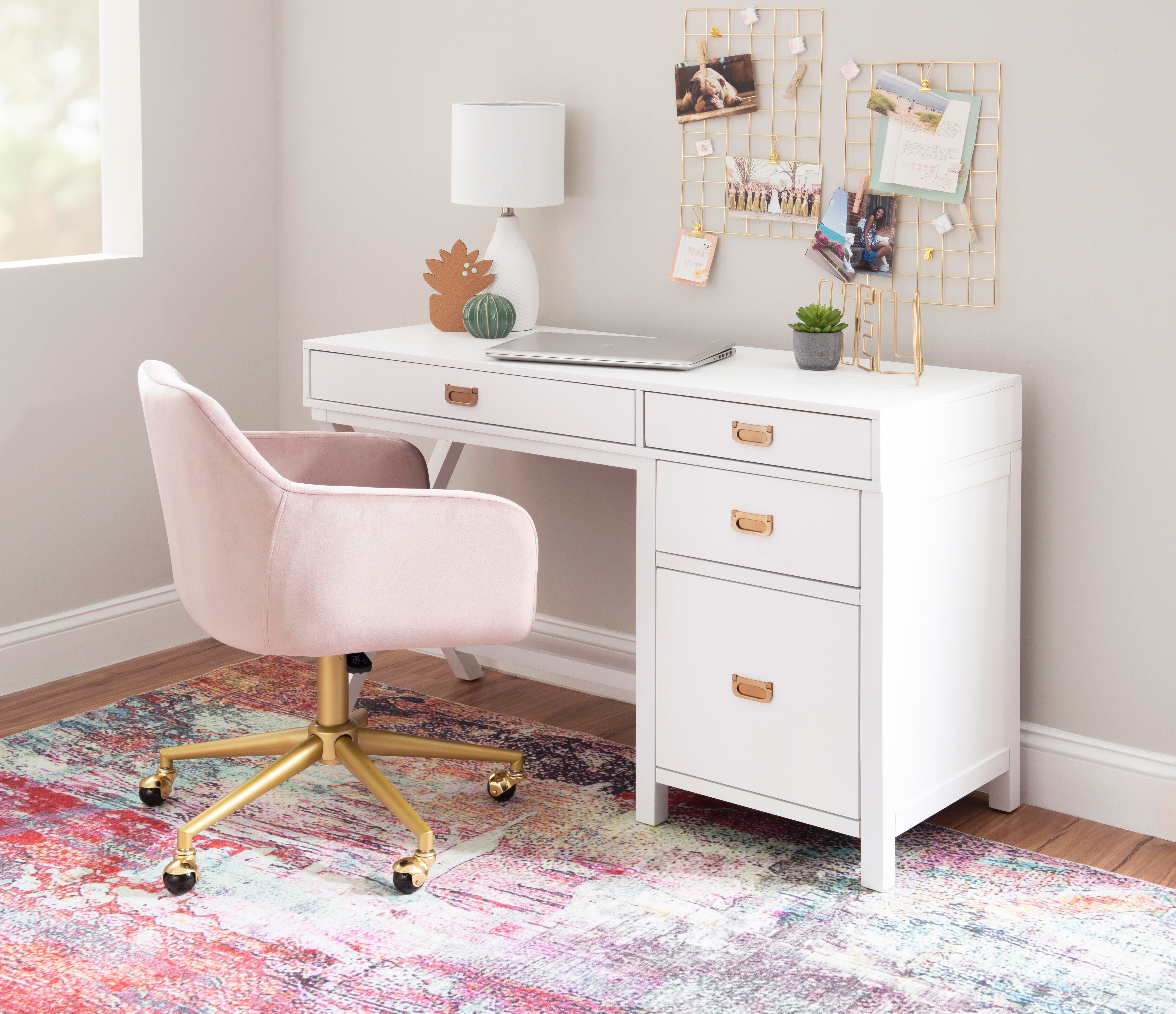Linon Paige Side Storage Desk, White, large