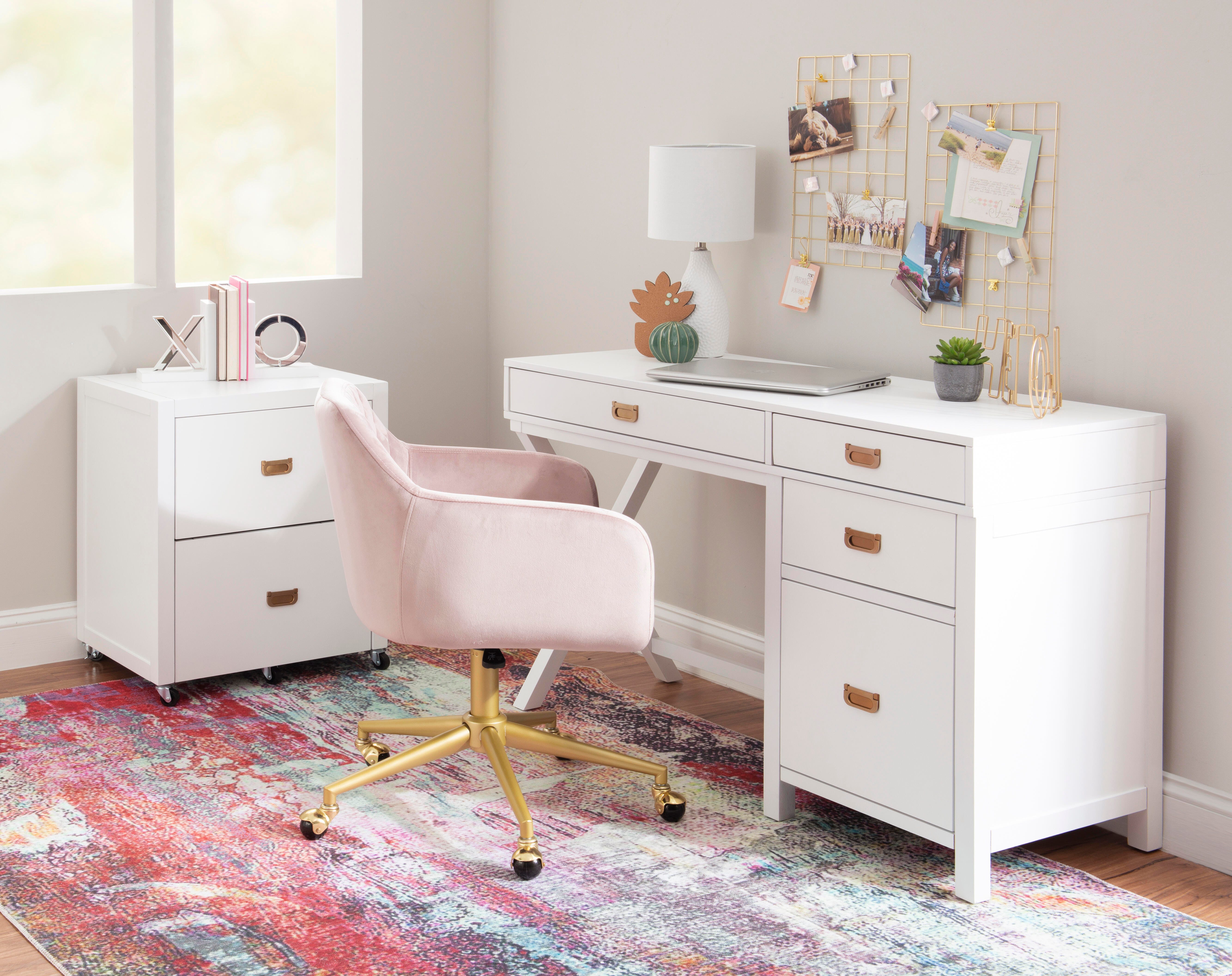 Linon Paige Side Storage Desk, White, large