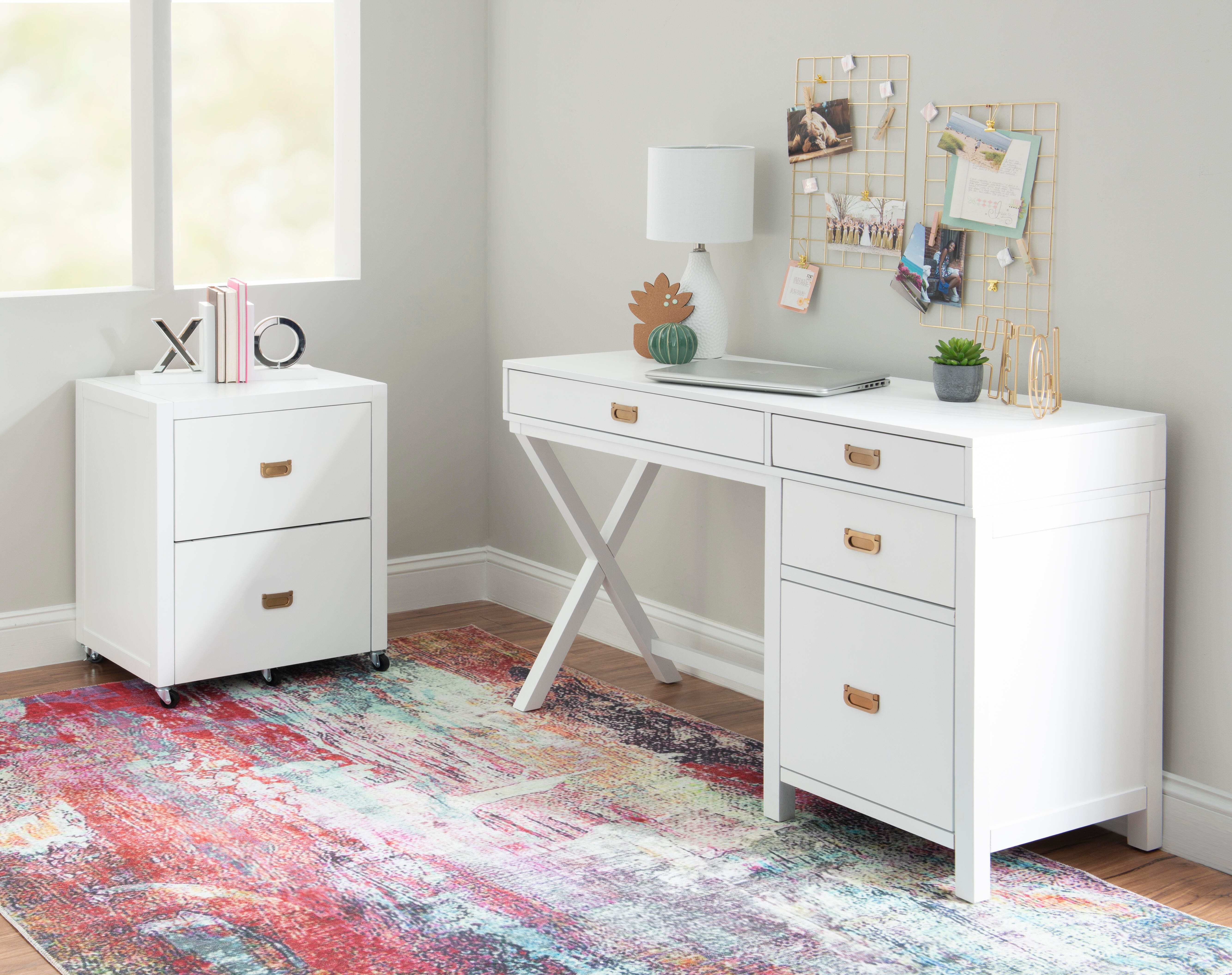 Linon Paige Side Storage Desk, White, large