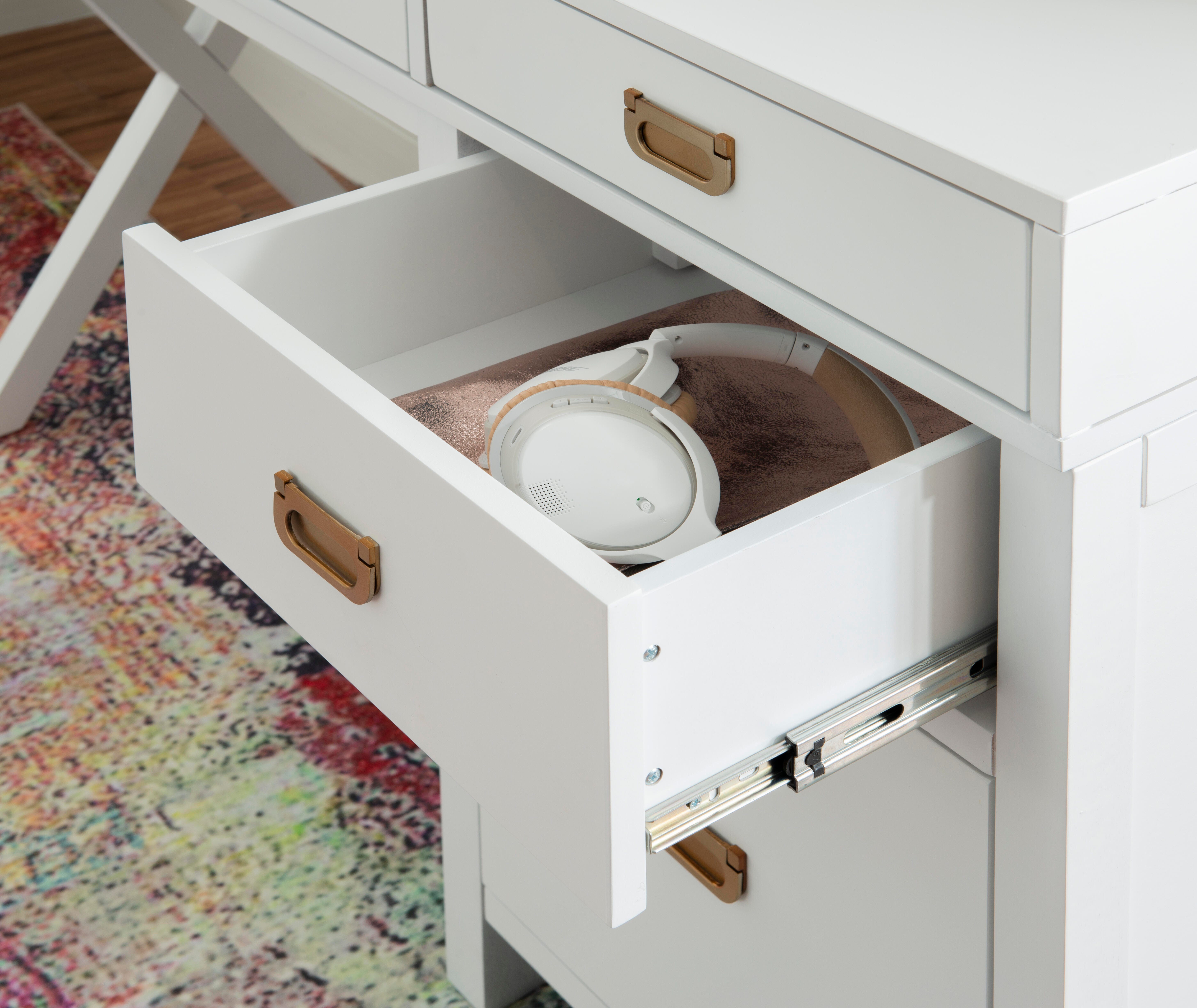 Linon Paige Side Storage Desk, White, large
